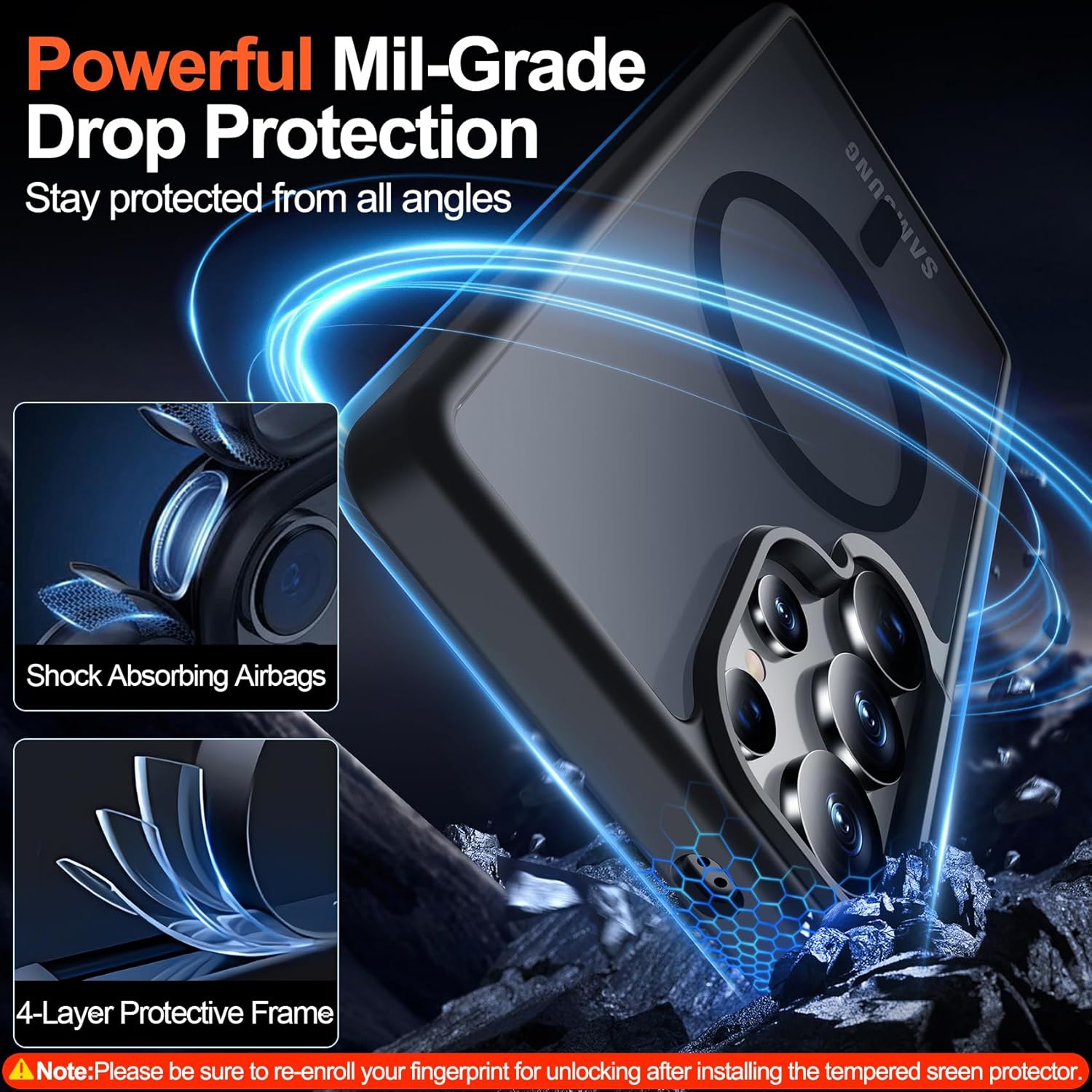 MOZOTER for Samsung Galaxy S25 Ultra Case with Magnetic,[Compatible with MagSafe][12Ft Military Dropproof][2*Screen Protector] Translucent Anti-Slip Back Slim Shockproof Case for S25 Ultra-Black