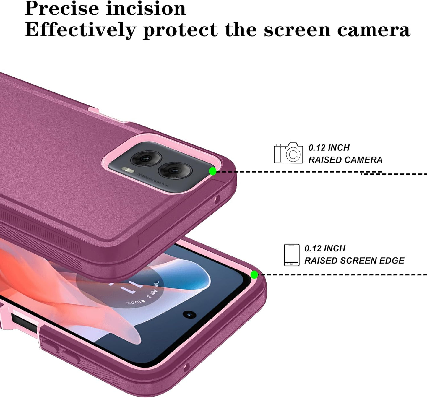 Qinmay Phone Case for Motorola Moto G Power 5G 2024 Case with HD Screen Protector, Heavy Duty Shockproof & Cover Phone Case for Moto G Power 2024,WineRed Pink