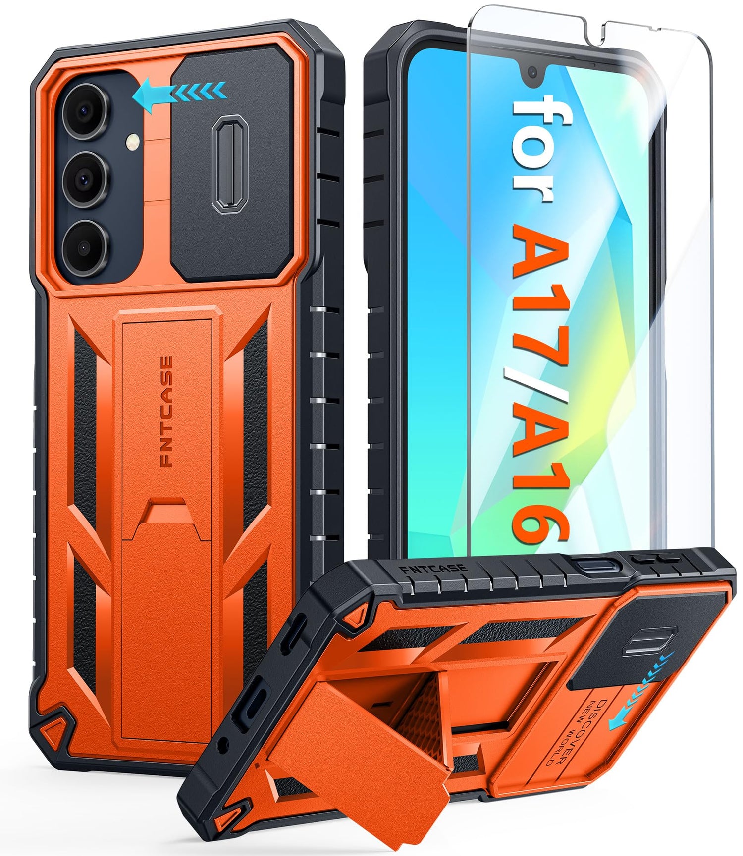 FNTCASE for Galaxy A17/A16-5G Case: Samsung A17 5G Military-Grade Dropproof Phone Cover with Kickstand & Slide Camera Cover | Protective Heavy Duty Rugged Phone Case Bumper Textured Protector (Blue)
