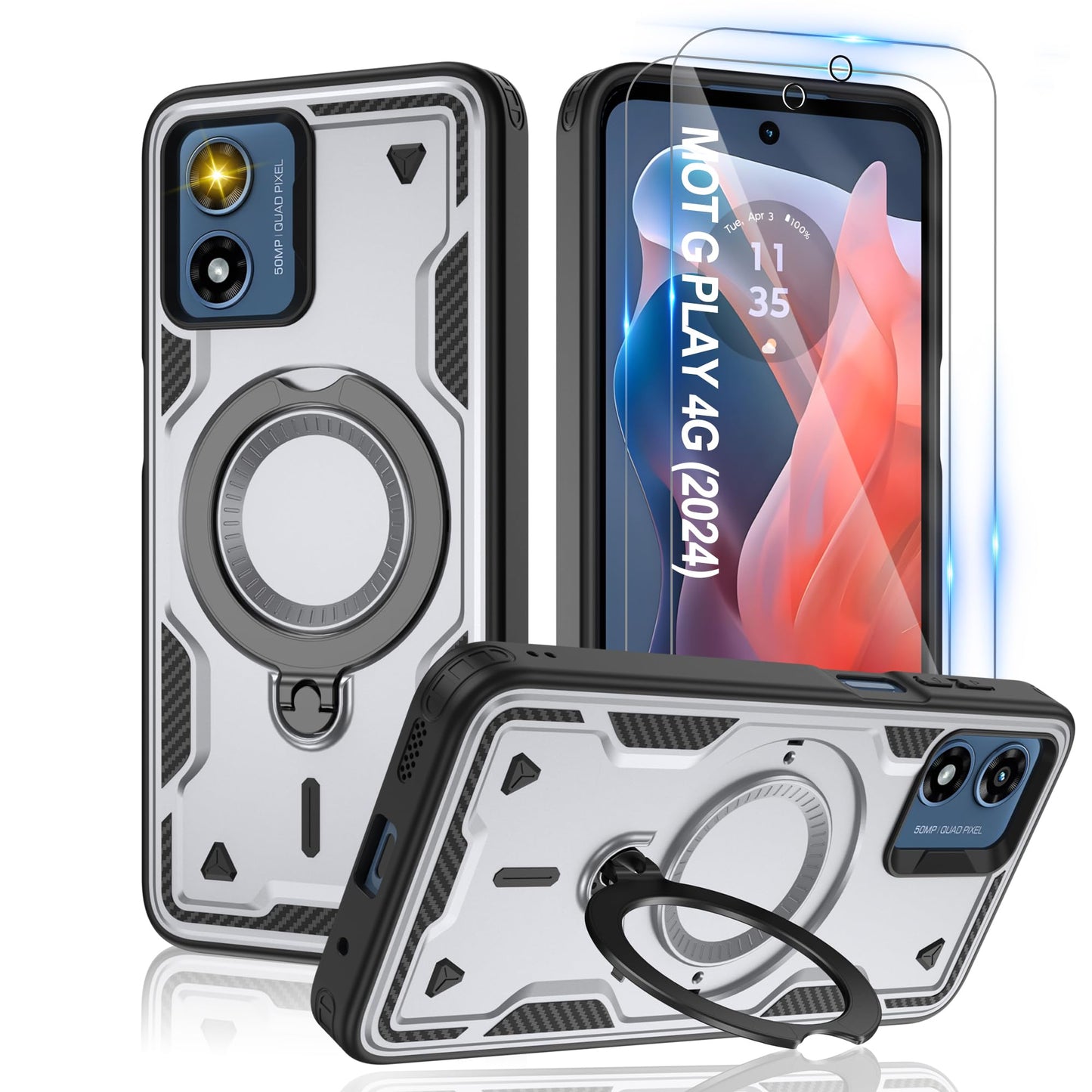 Gritup for Moto G Power 5G 2026/2025 Magnetic Case Compatible with MagSafe & HD Screen Protector×2 Metal Rotated Kickstand Military Grade Shockproof Protective Moto G Power 5G 2026/2025 Black
