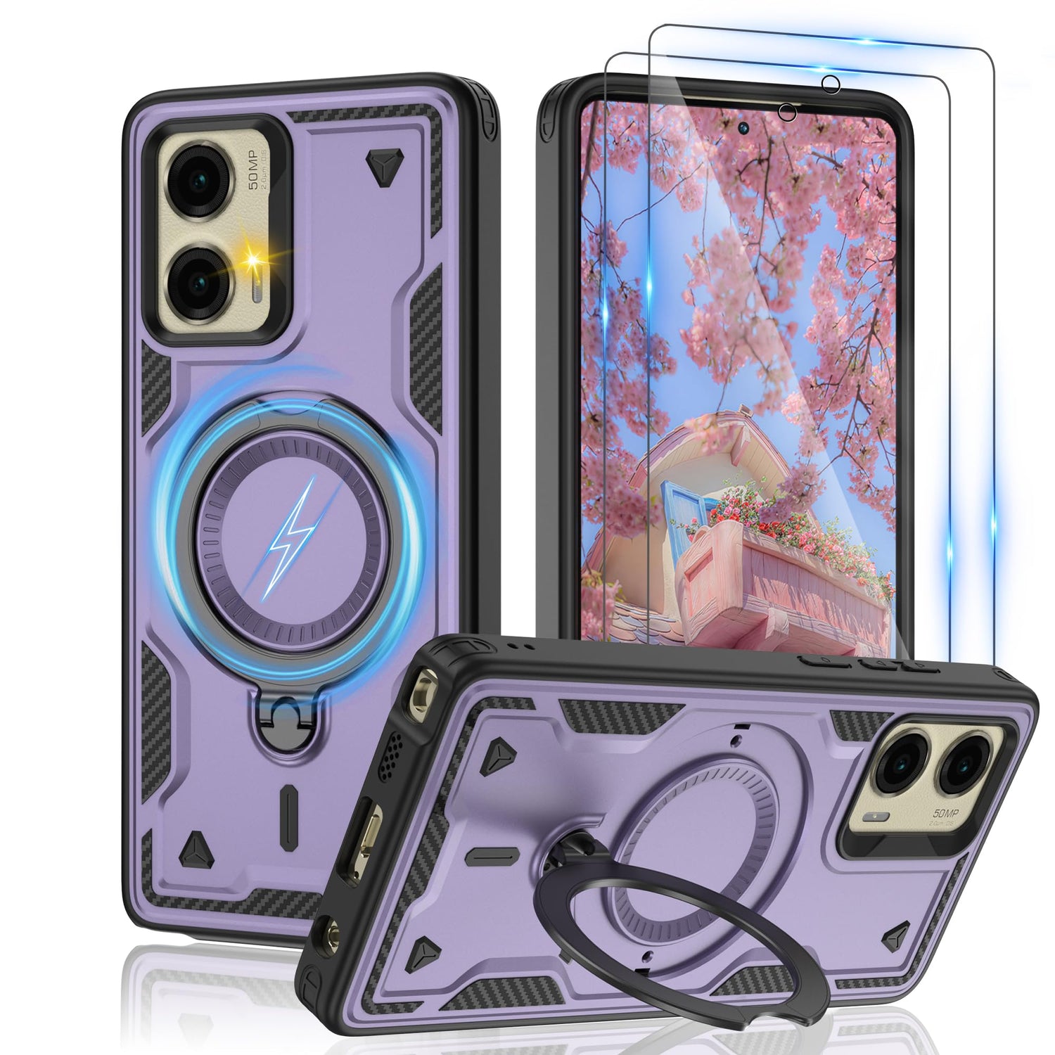 for Motorola Moto G Stylus 5G 2024 Magnetic Case,Compatible with MagSafe & [HD Screen Protector×2],Metal Rotated Kickstand,Military Grade Drop Proof Anti-Fingerprint Protective,Black