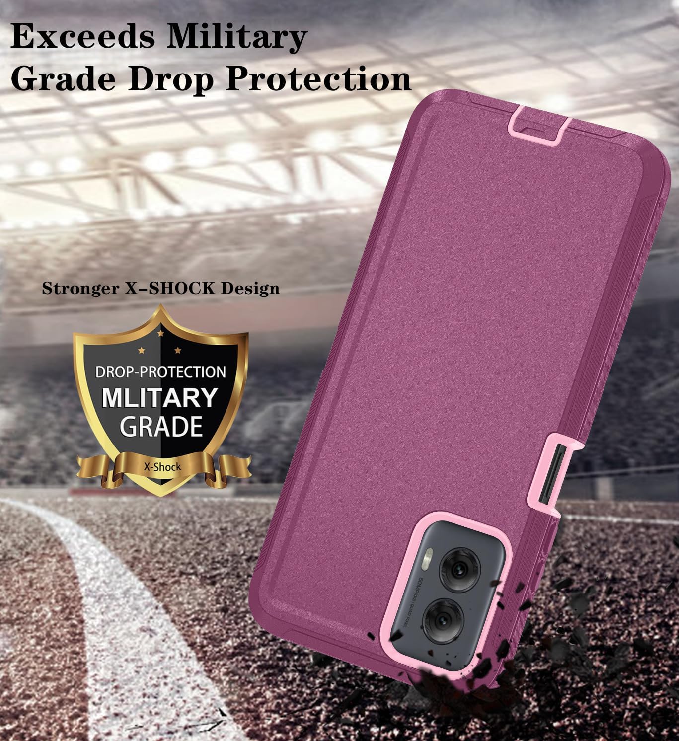 Qinmay Phone Case for Motorola Moto G Power 5G 2024 Case with HD Screen Protector, Heavy Duty Shockproof & Cover Phone Case for Moto G Power 2024,WineRed Pink