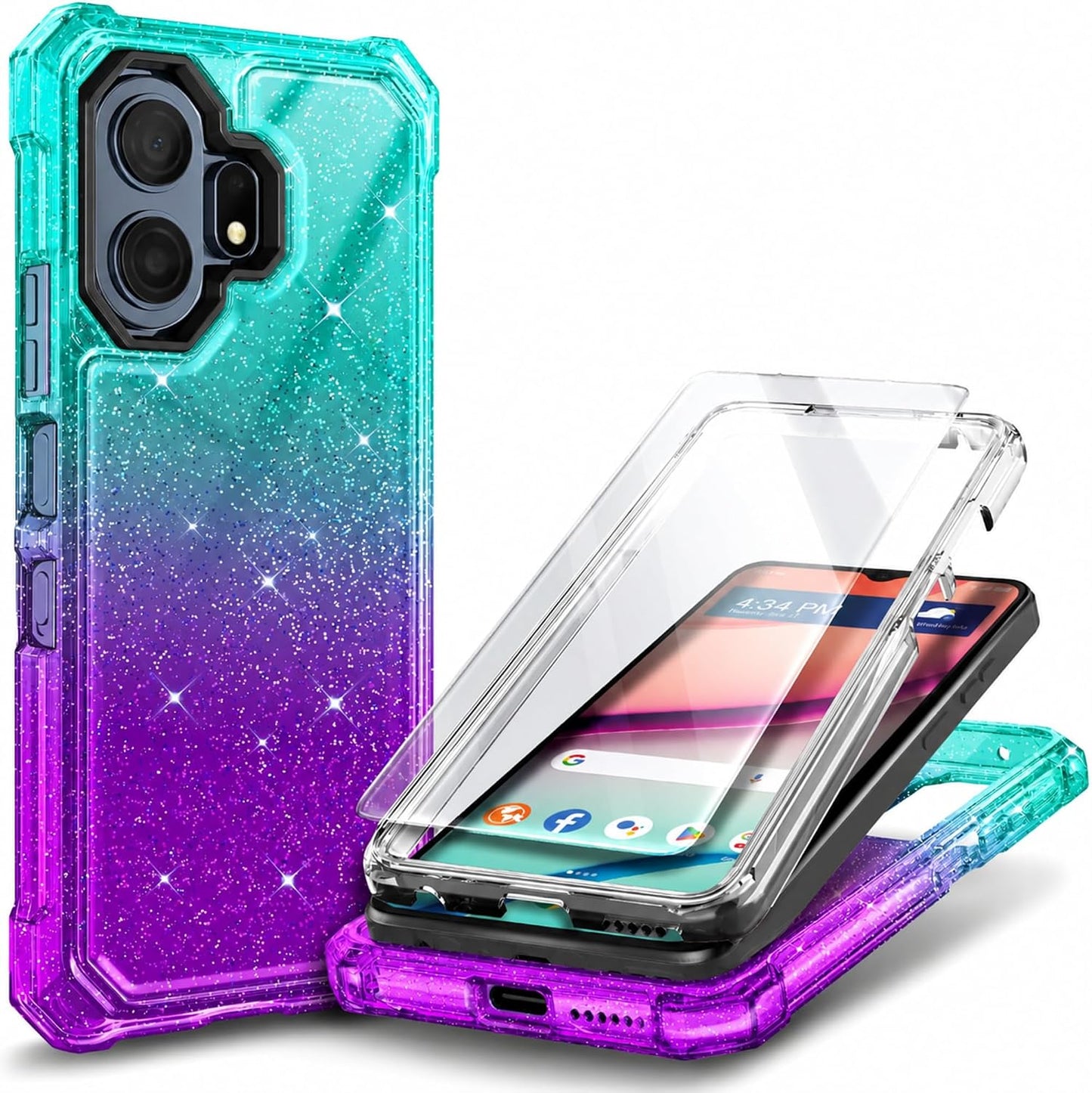 for TCL NXTPAPER 70 Pro Case, Shockproof Cover, Glitter Aqua/Purple
