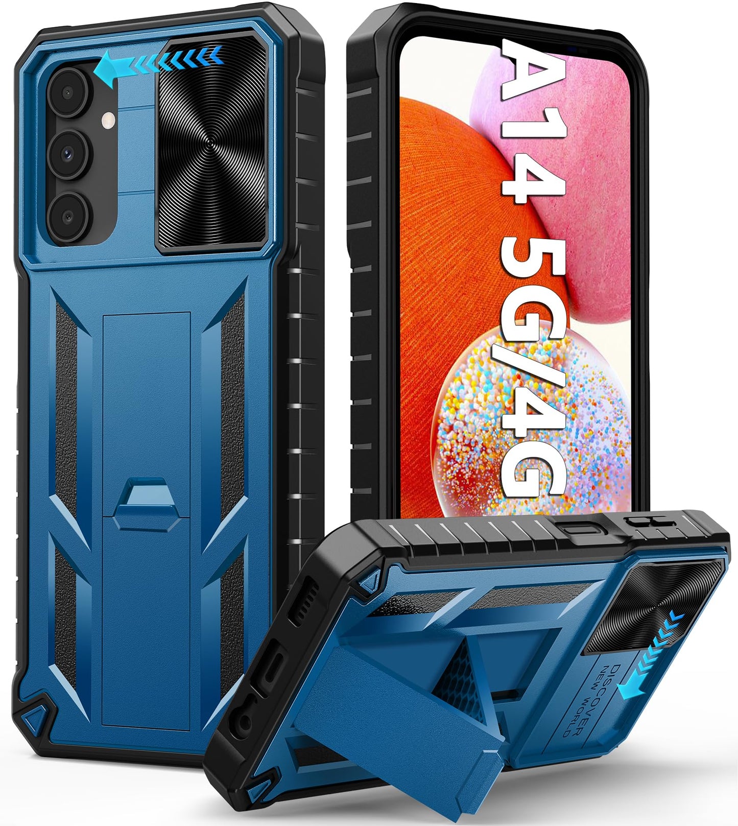 FNTCASE for Galaxy A17/A16-5G Case: Samsung A17 5G Military-Grade Dropproof Phone Cover with Kickstand & Slide Camera Cover | Protective Heavy Duty Rugged Phone Case Bumper Textured Protector (Blue)