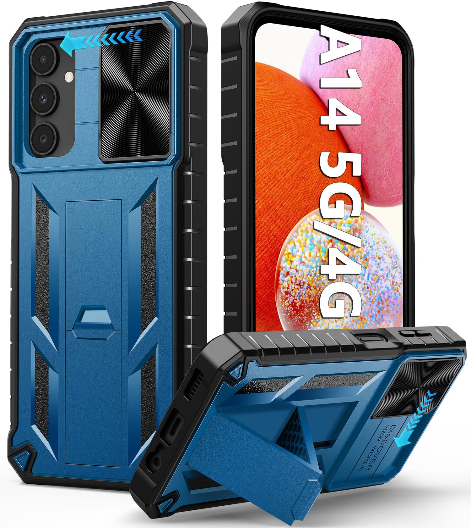 FNTCASE for Galaxy A17/A16-5G Case: Samsung A17 5G Military-Grade Dropproof Phone Cover with Kickstand & Slide Camera Cover | Protective Heavy Duty Rugged Phone Case Bumper Textured Protector (Blue)