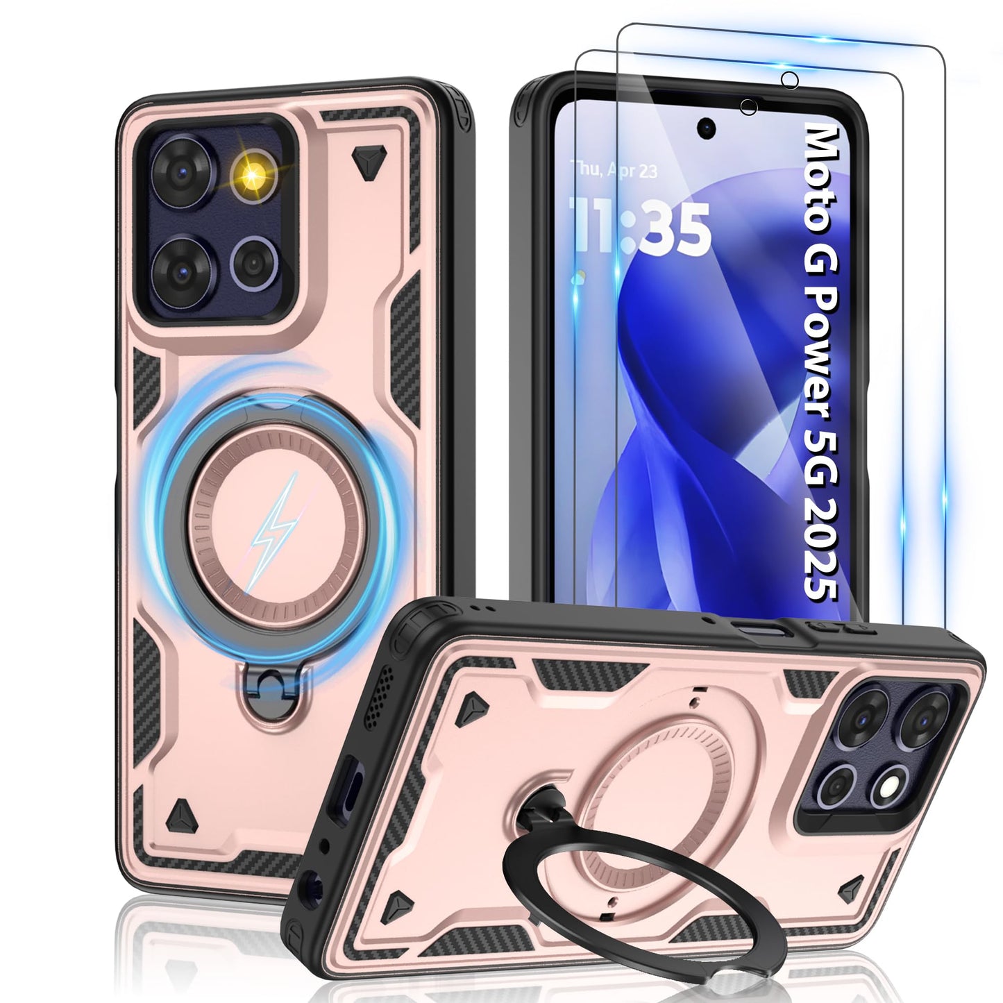 Gritup for Moto G Power 5G 2026/2025 Magnetic Case Compatible with MagSafe & HD Screen Protector×2 Metal Rotated Kickstand Military Grade Shockproof Protective Moto G Power 5G 2026/2025 Black