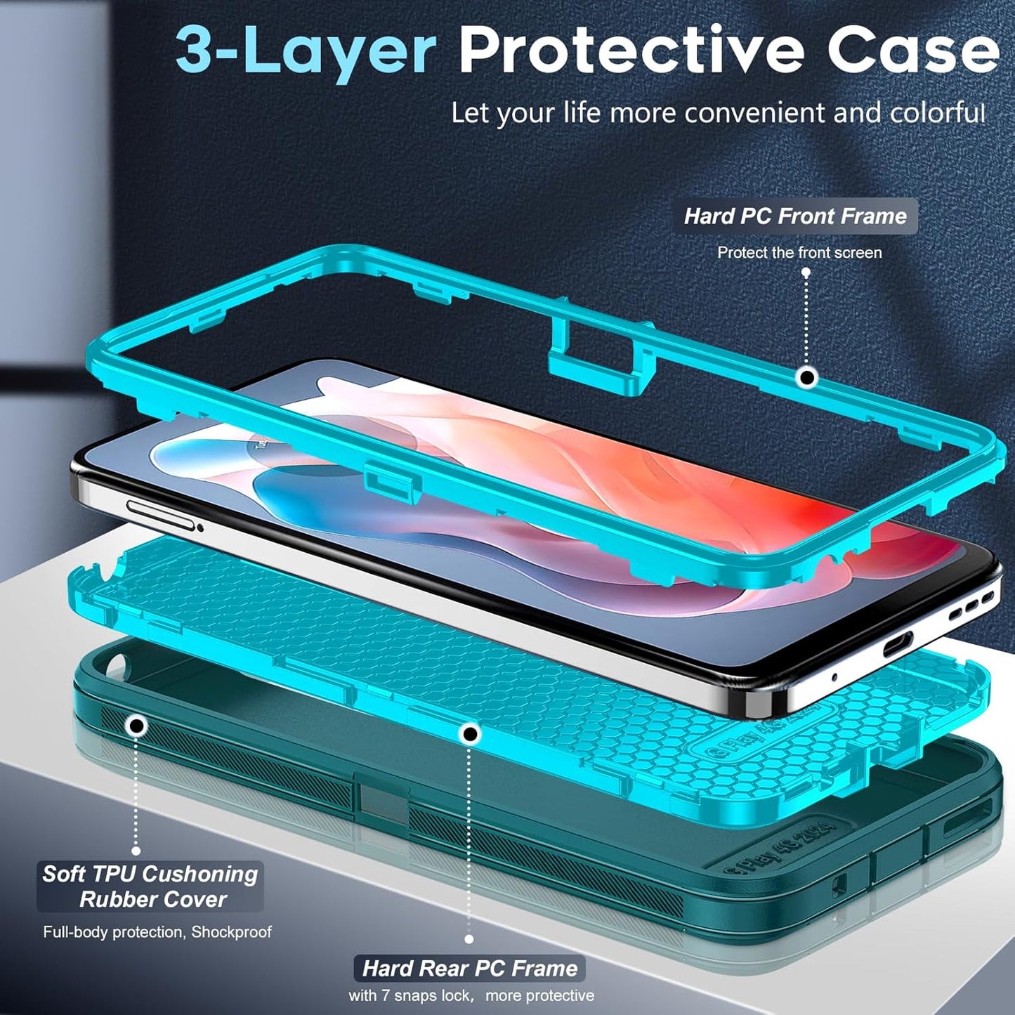 LeYi Compatible for Moto-G-Play-2024 Case 4G: Motorola G Play 2024 Phone Case 4G [Not Fit G Play 5G 2024] with 2 Pack HD Screen Protectors, Heavy Duty 3 in 1 Shockproof Protective Funda, Teal