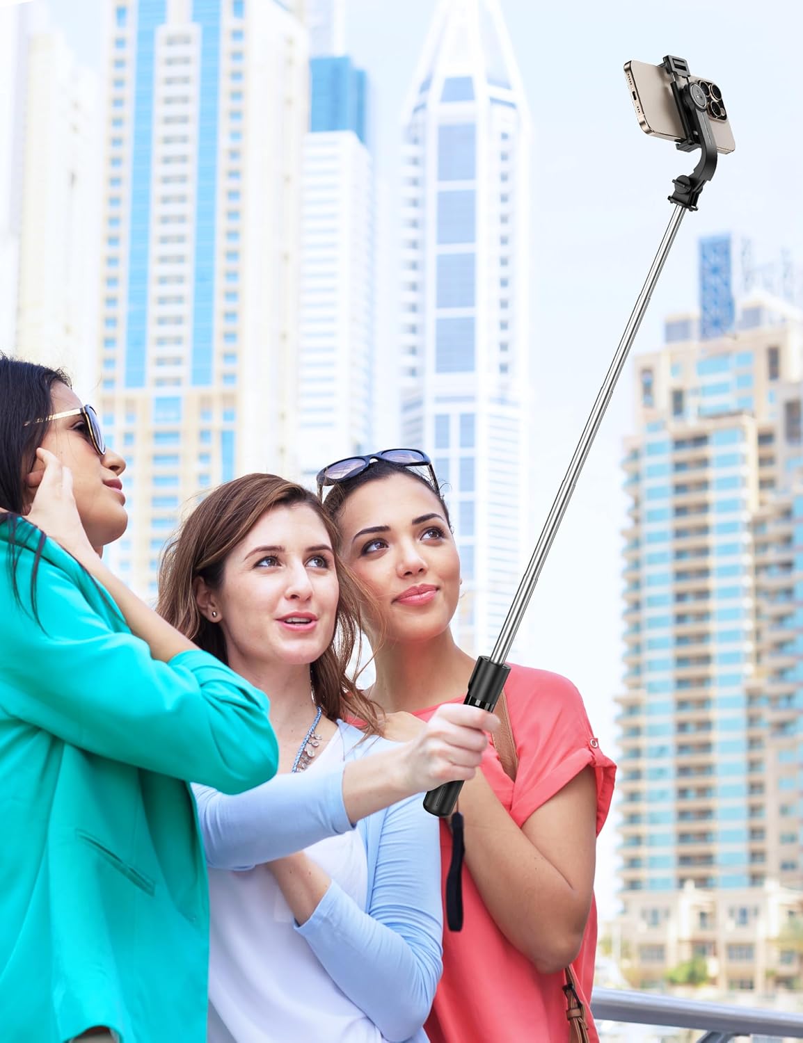 Portable Selfie Stick, 4 in 1 Extendable Phone Tripod Stand with Detachable Wireless Remote & Phone Holder 360° Rotating Mini Travel Tripod Compatible with iPhone 16/15/14/13 Pro/Android/Gopro