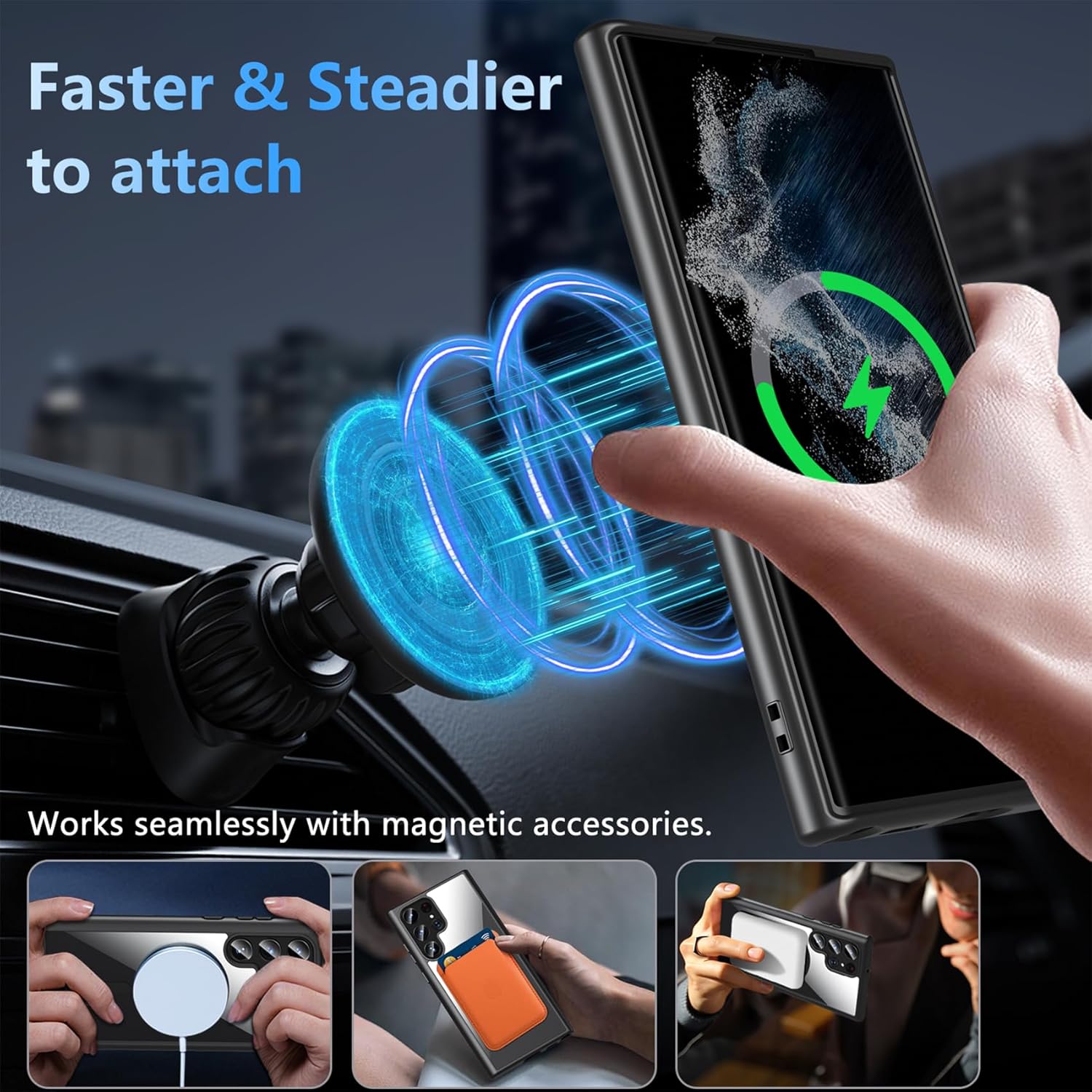 Hensinple for Samsung Galaxy S22 Ultra Case Magnetic, Galaxy S22 Ultra Phone Case [Compatible with Magsafe] Wireless Charging Translucent Back Cover Case 6.8 Inch,Black