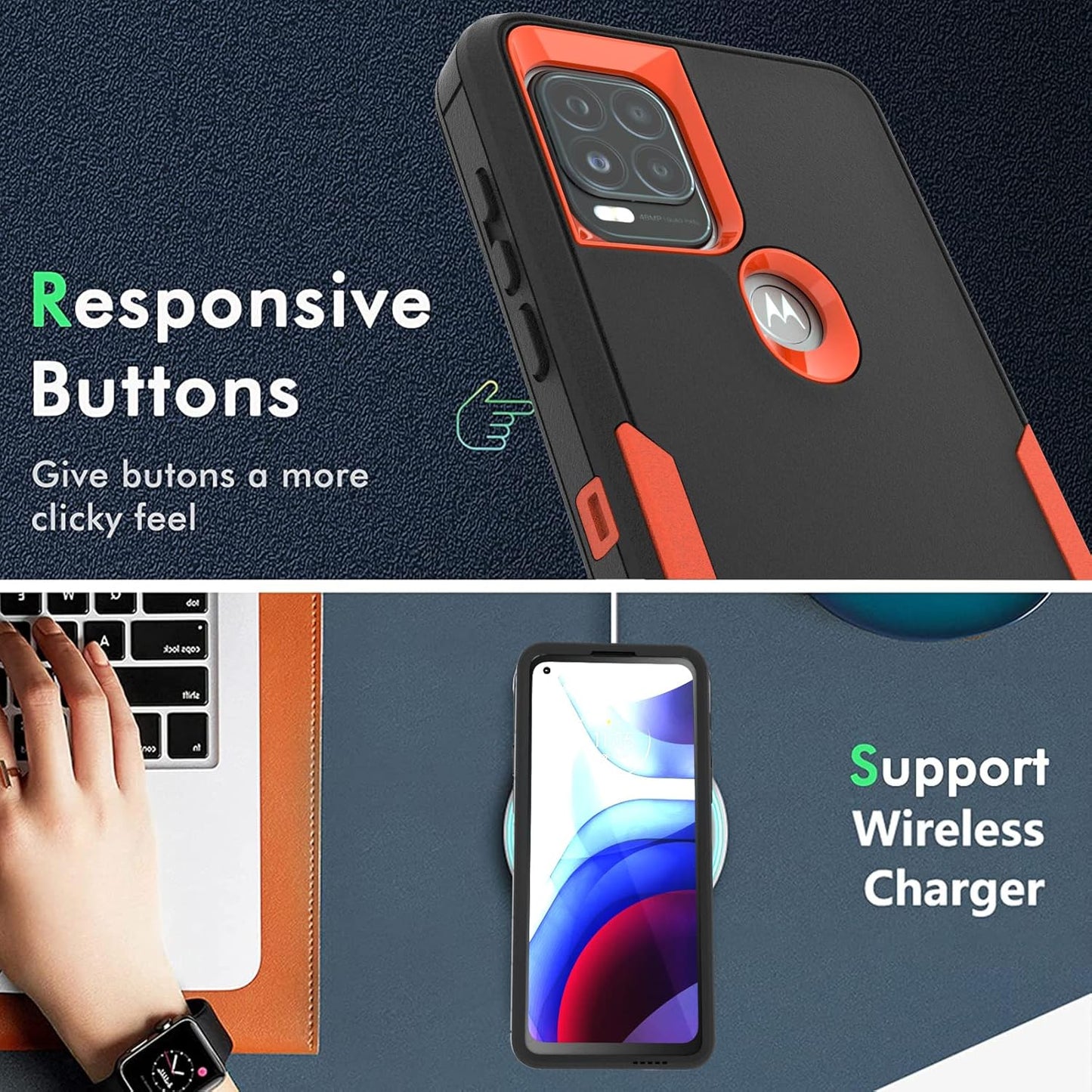for Moto G Stylus 5G Case, [Military Grade] Shockproof Hybrid Rugged Bumper Protective Cover (Black/Orange)