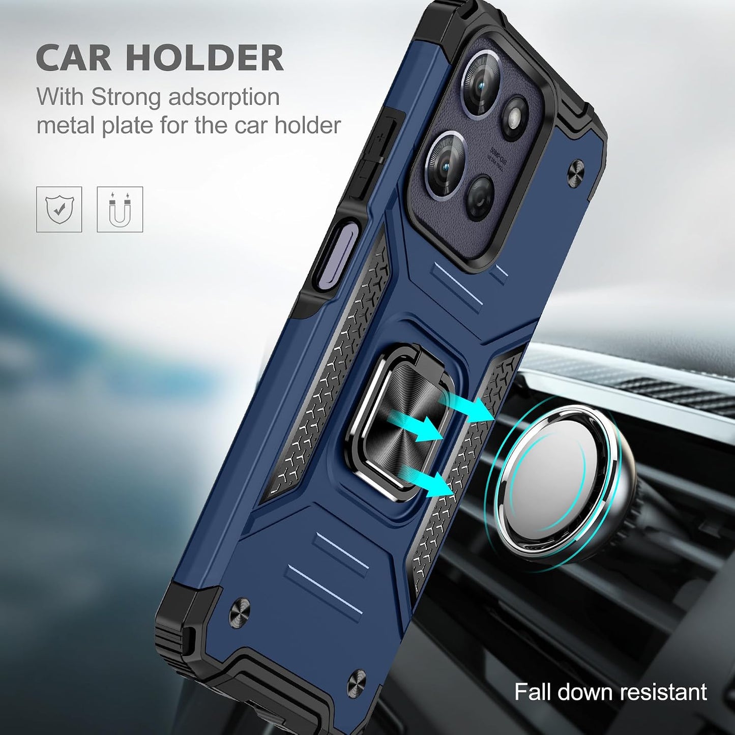 for Moto G 2025/Moto G 2026 Case with Screen Protector,Shock Absorption Heavy Duty Sturdy Drop Test Slim Fit Cover with Car Mount Kickstand Lightweight Protective Phone Case for Moto G 5G,Blue