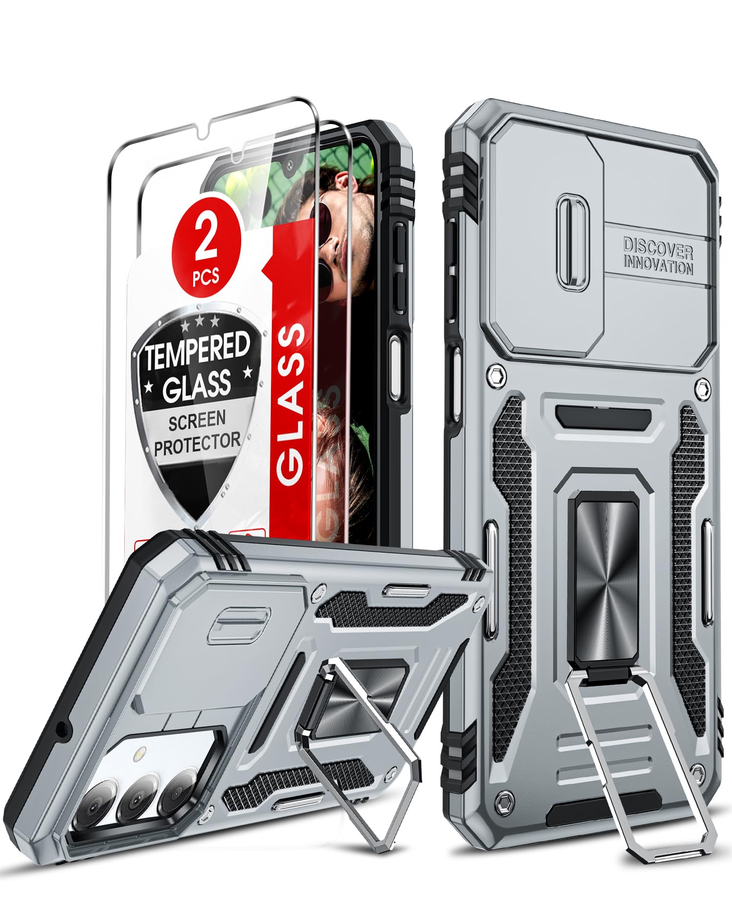 LeYi Compatible for Samsung Galaxy S24-FE Case: [𝗡𝗼𝘁 𝗳𝗶𝘁 𝗦𝟮𝟰 𝟱𝗚] Samsung S24 FE Case with S24FE Screen Protector X2 & Magnetic Stand, Military-Grade Cell Galaxy S 24 FE Phone, Black