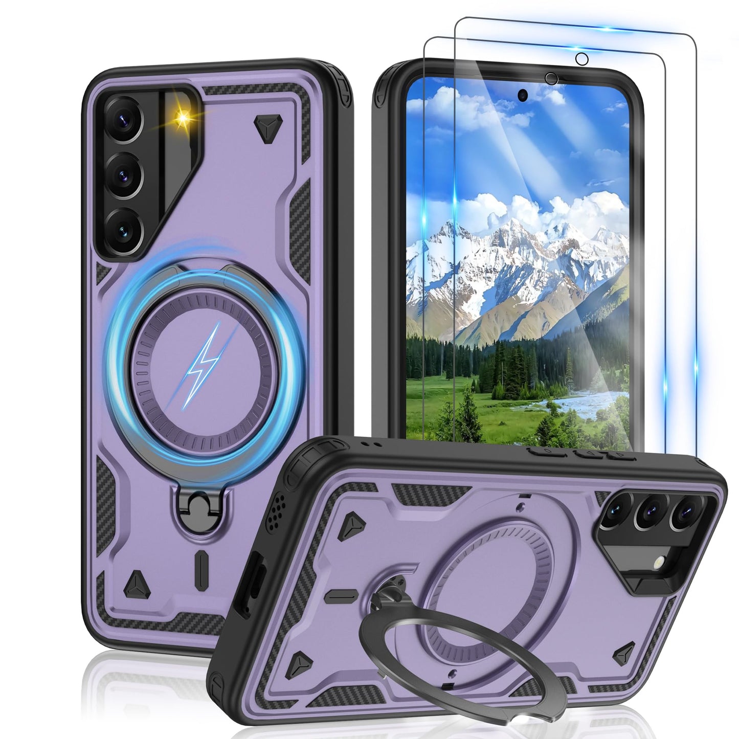 Gritup for Samsung Galaxy-S22 Case:Compatible with MagSafe & [HD Screen Protector×2],Metal Rotated Kickstand,Military Grade Drop Proof Anti-Fingerprint Protective Case for Samsung S22,Black