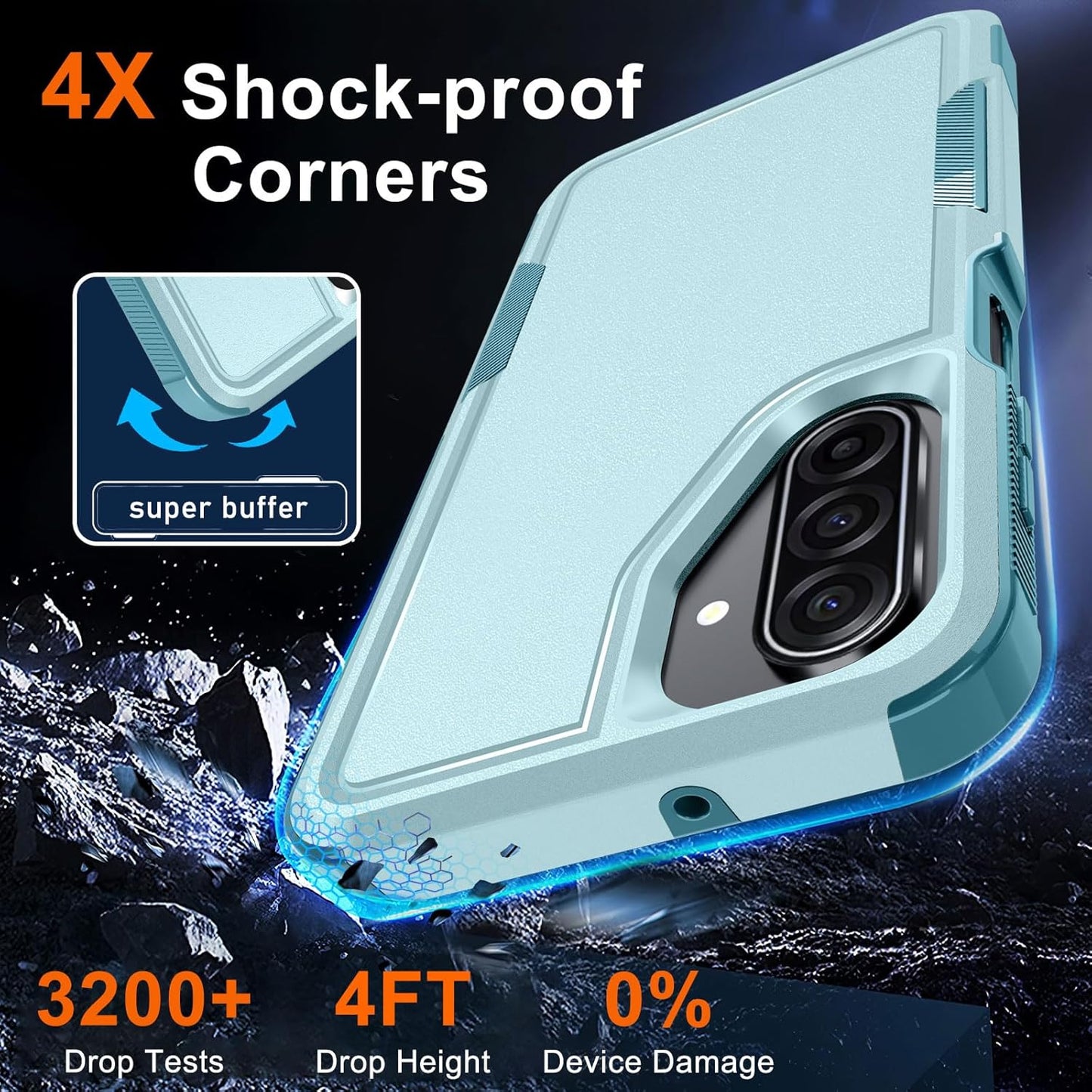 Case for Samsung Galaxy A17 5G Phone Cover with Screen Protector+Camera Lens Cover,Military Grade Heavy Duty Shockproof PhoneCase with Wrist Lanyard Strap for Sam A17,Mint Green