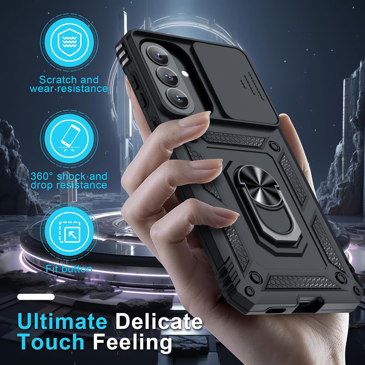 Janmitta for Samsung Galaxy A57 Case Built in Slide Camera Cover,Black