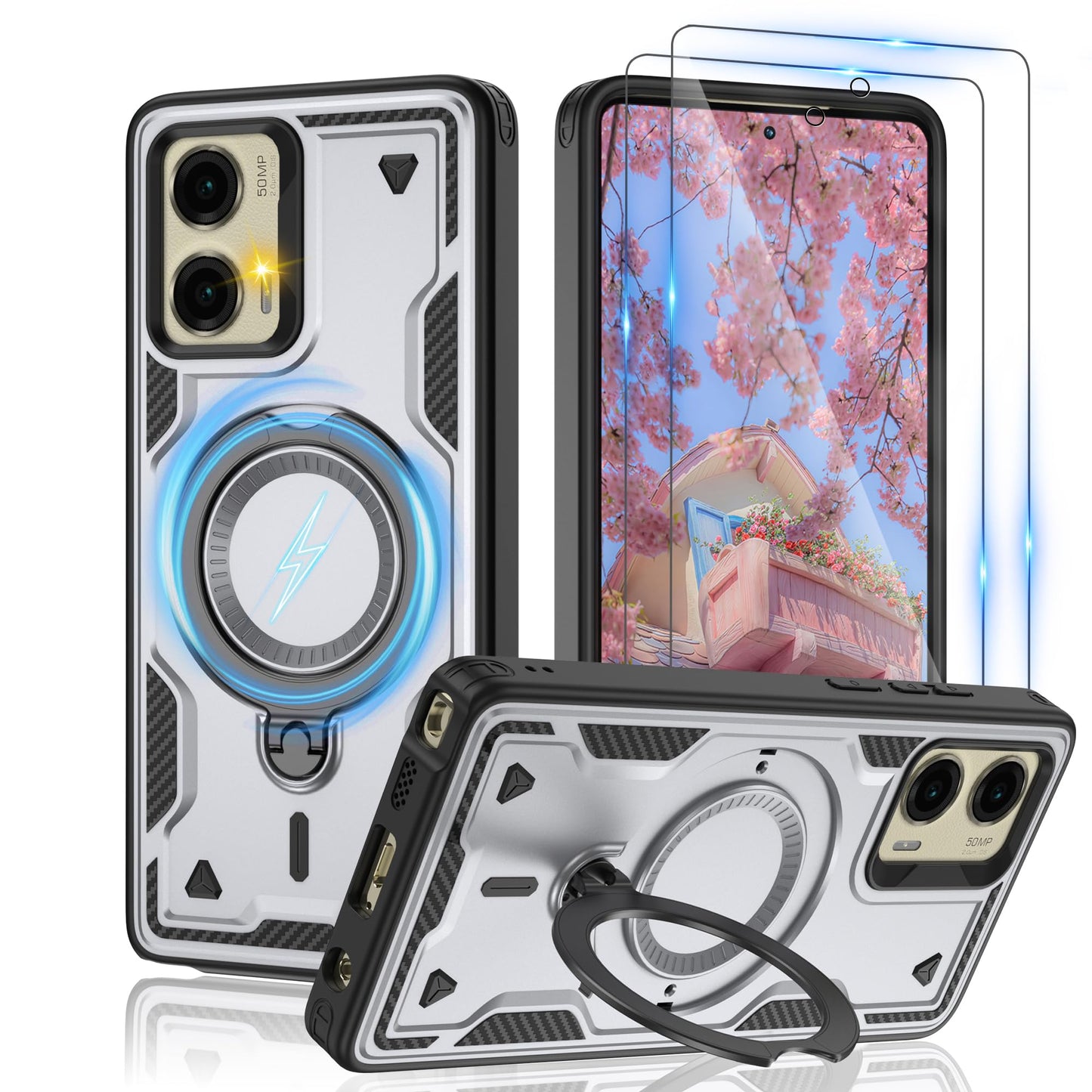 for Motorola Moto G Stylus 5G 2024 Magnetic Case,Compatible with MagSafe & [HD Screen Protector×2],Metal Rotated Kickstand,Military Grade Drop Proof Anti-Fingerprint Protective,Black