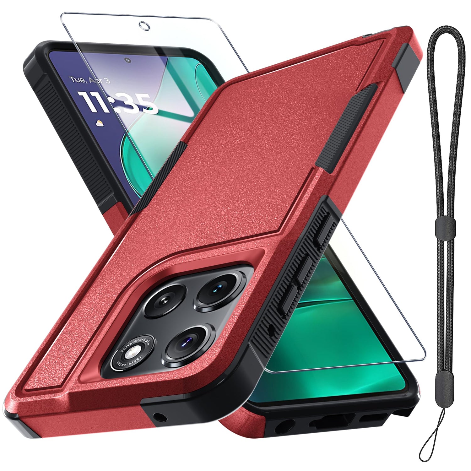 for Motorola Moto G Power 2026 Case, Full Body Heavy Duty Rugged Shockproof Protective Phone Cover with Lanyard Strap+Tempered Glass Screen Protector, Black Matte