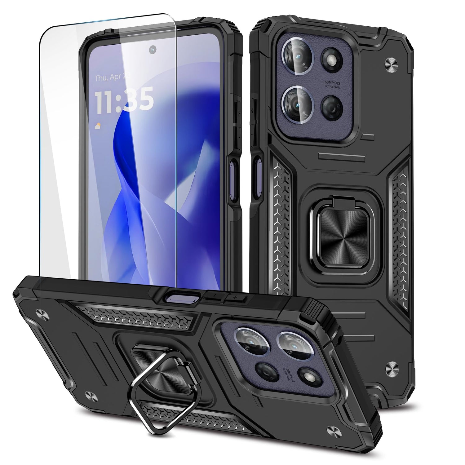for Moto G 2025/Moto G 2026 Case with Screen Protector,Shock Absorption Heavy Duty Sturdy Drop Test Slim Fit Cover with Car Mount Kickstand Lightweight Protective Phone Case for Moto G 5G,Blue