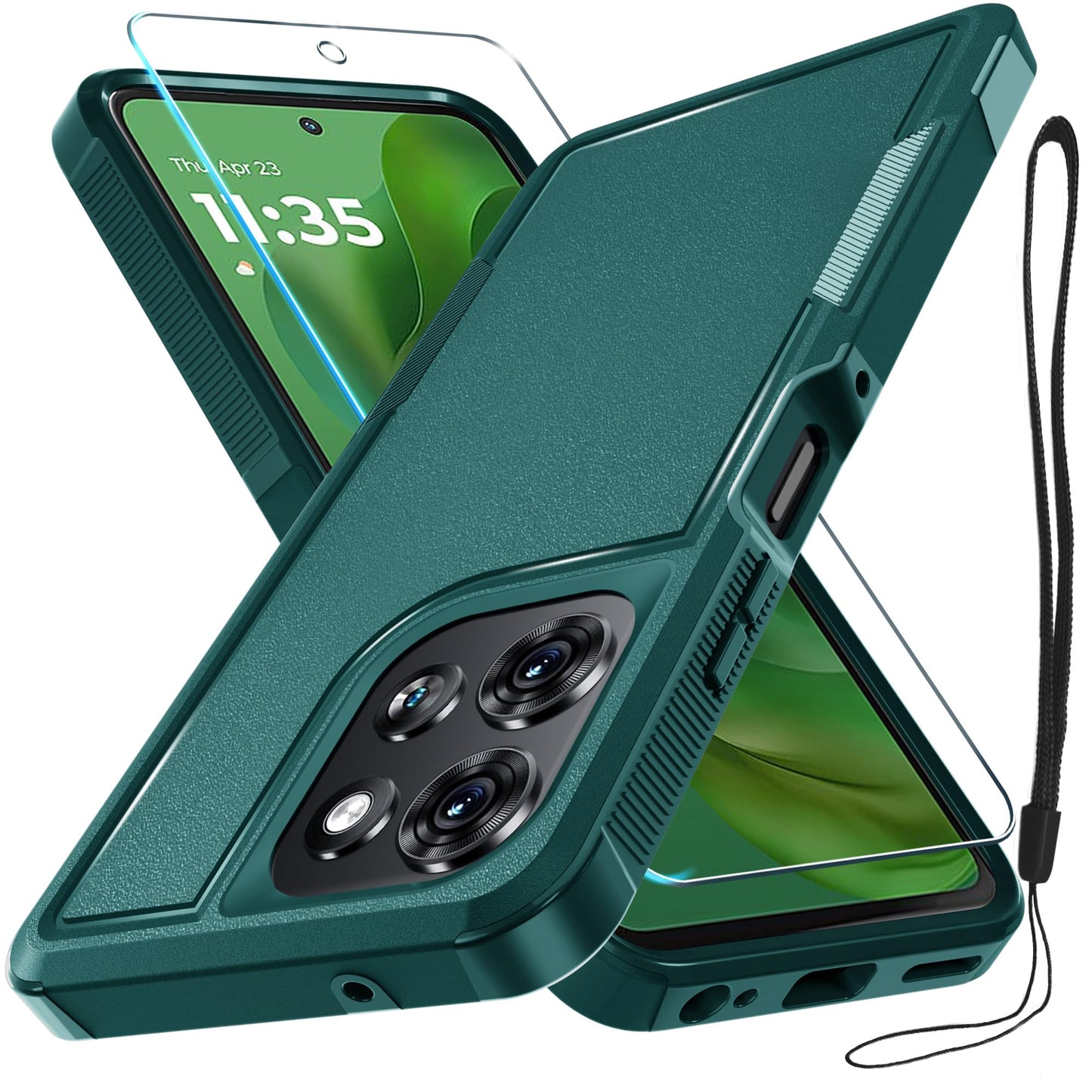 for Motorola Moto G Power 2026 Case, Full Body Heavy Duty Rugged Shockproof Protective Phone Cover with Lanyard Strap+Tempered Glass Screen Protector, Black Matte