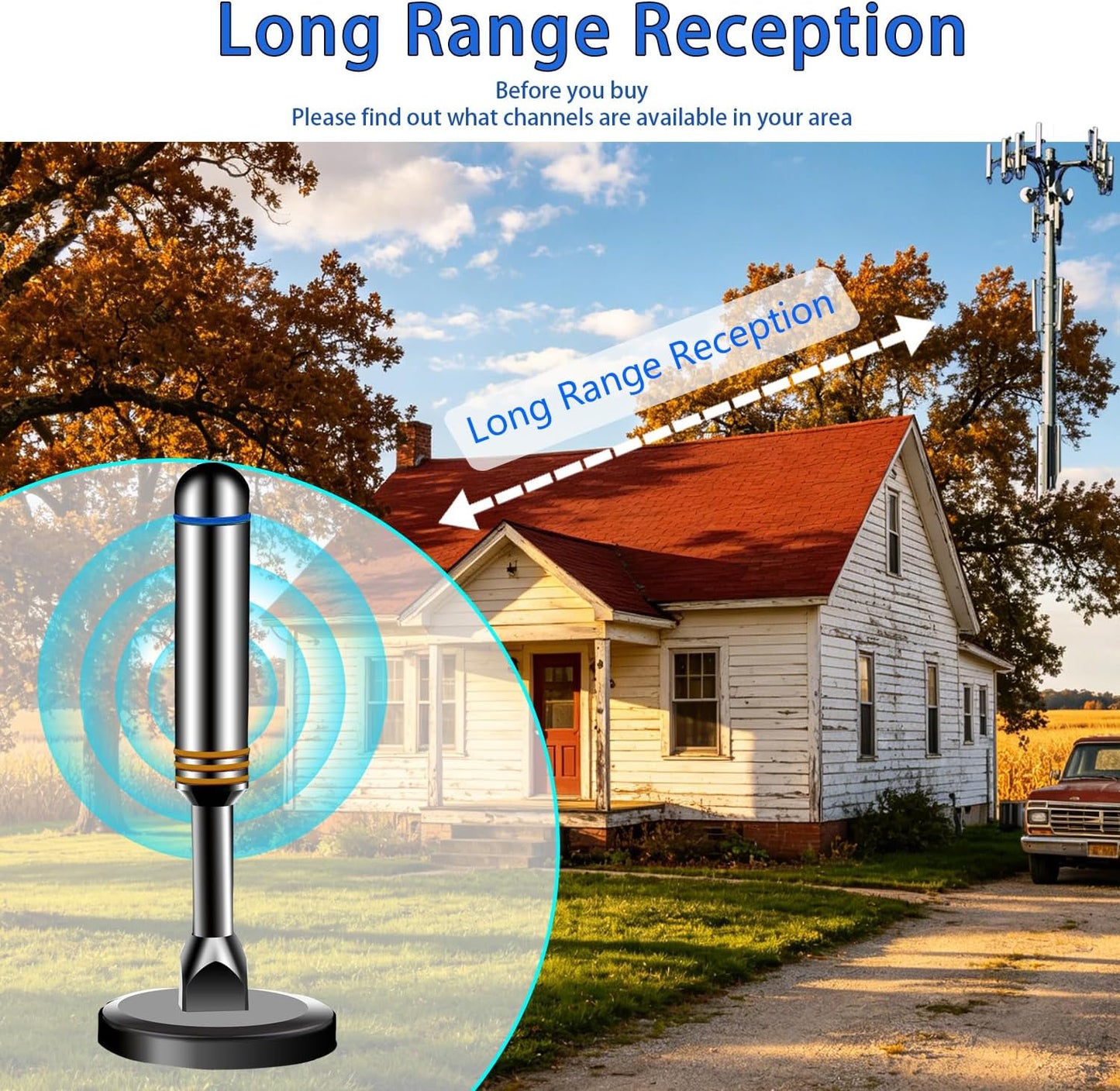 Antenna for TV Without Cable,9.7FT Air Antenna for TV,TV Antenna for Local Channels 109Miles,Supports 4K, 1080p,Easy Installation Antennas for TVs