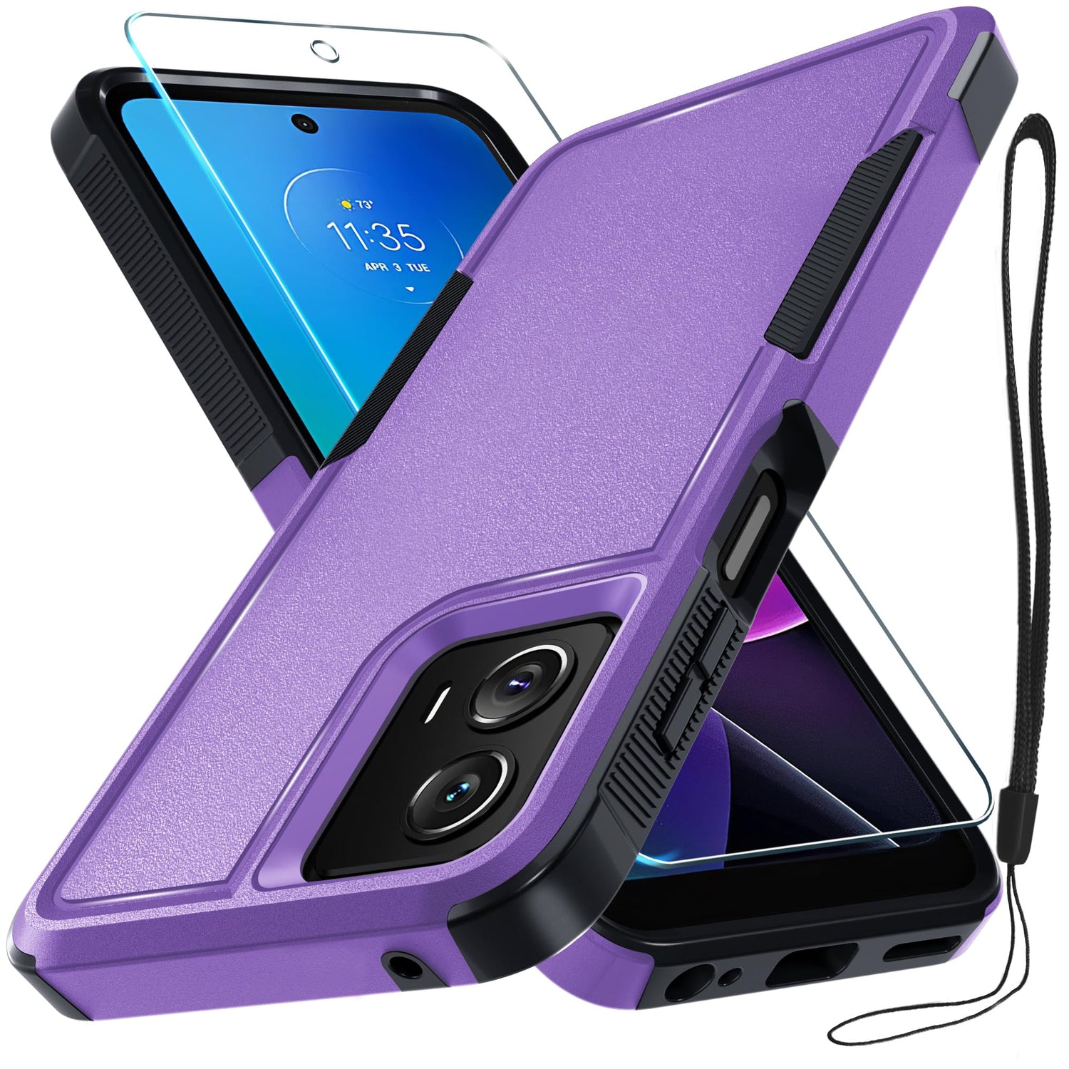for Motorola G Play 2026/Moto G 2026 Case, Full Body Heavy Duty Rugged Shockproof Protective Phone Cover with Lanyard Strap+Tempered Glass Screen Protector, Black Matte