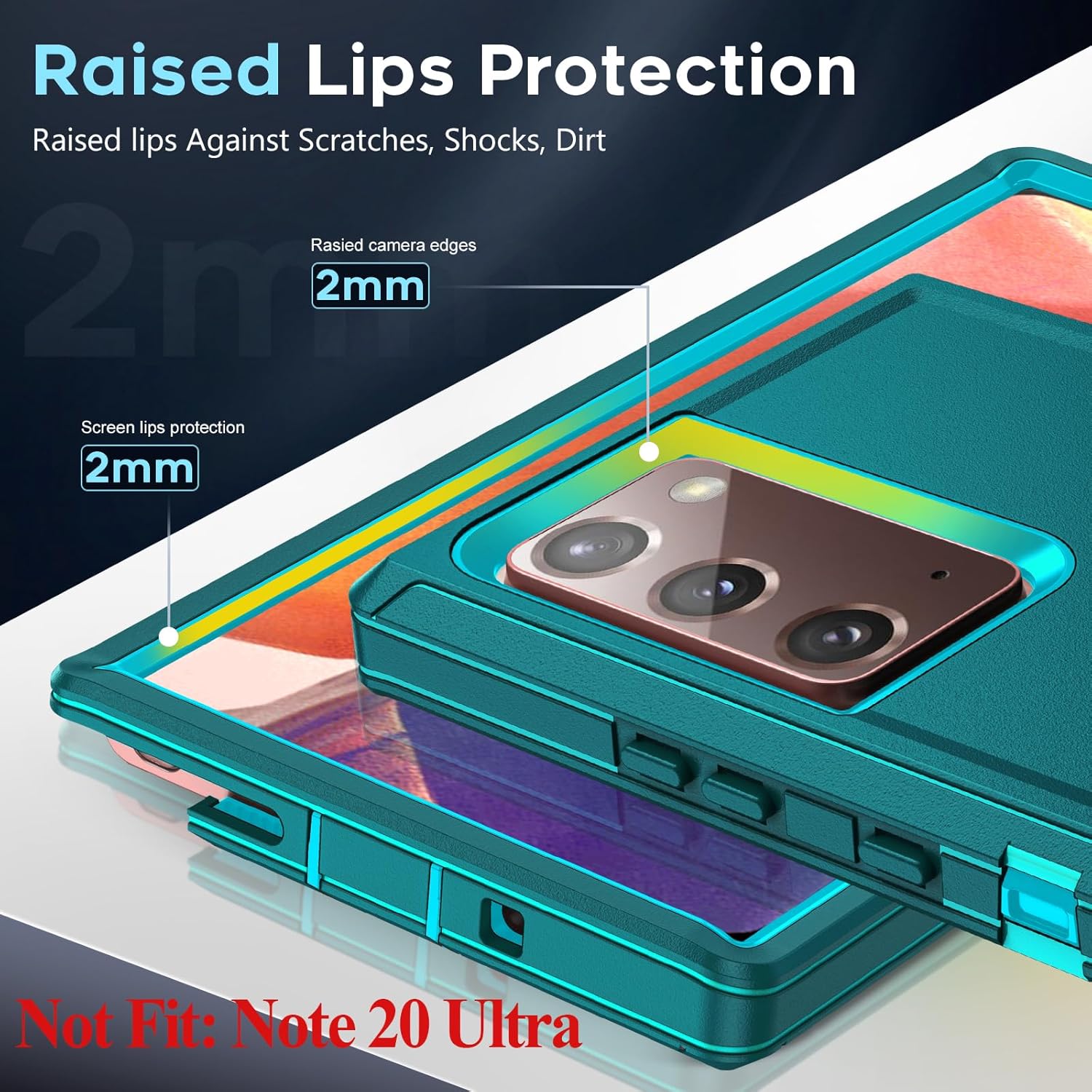 LeYi Compatible for Samsung Galaxy Note-20 Case[𝐍𝐨𝐭 𝐅𝐢𝐭 Note 20 Ultra]: Samsung Note 20 Case, Military Grade Protection, 3 in 1 Full Body Shockproof Drop Cell Phone Cover Funda Note20, Teal Blue