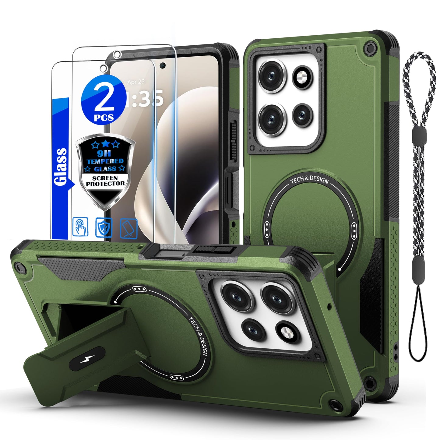 for Moto G Power 5G 2026/2025 Case[Compatible with MagSafe][with 2 Pack Glass Screen Protector][Built in Invisible Stand] Military-Grade Shockproof Protective Phone Cover(Black)