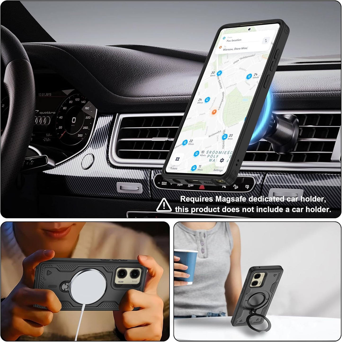 for Motorola Moto G Stylus 5G 2024 Magnetic Case,Compatible with MagSafe & [HD Screen Protector×2],Metal Rotated Kickstand,Military Grade Drop Proof Anti-Fingerprint Protective,Black