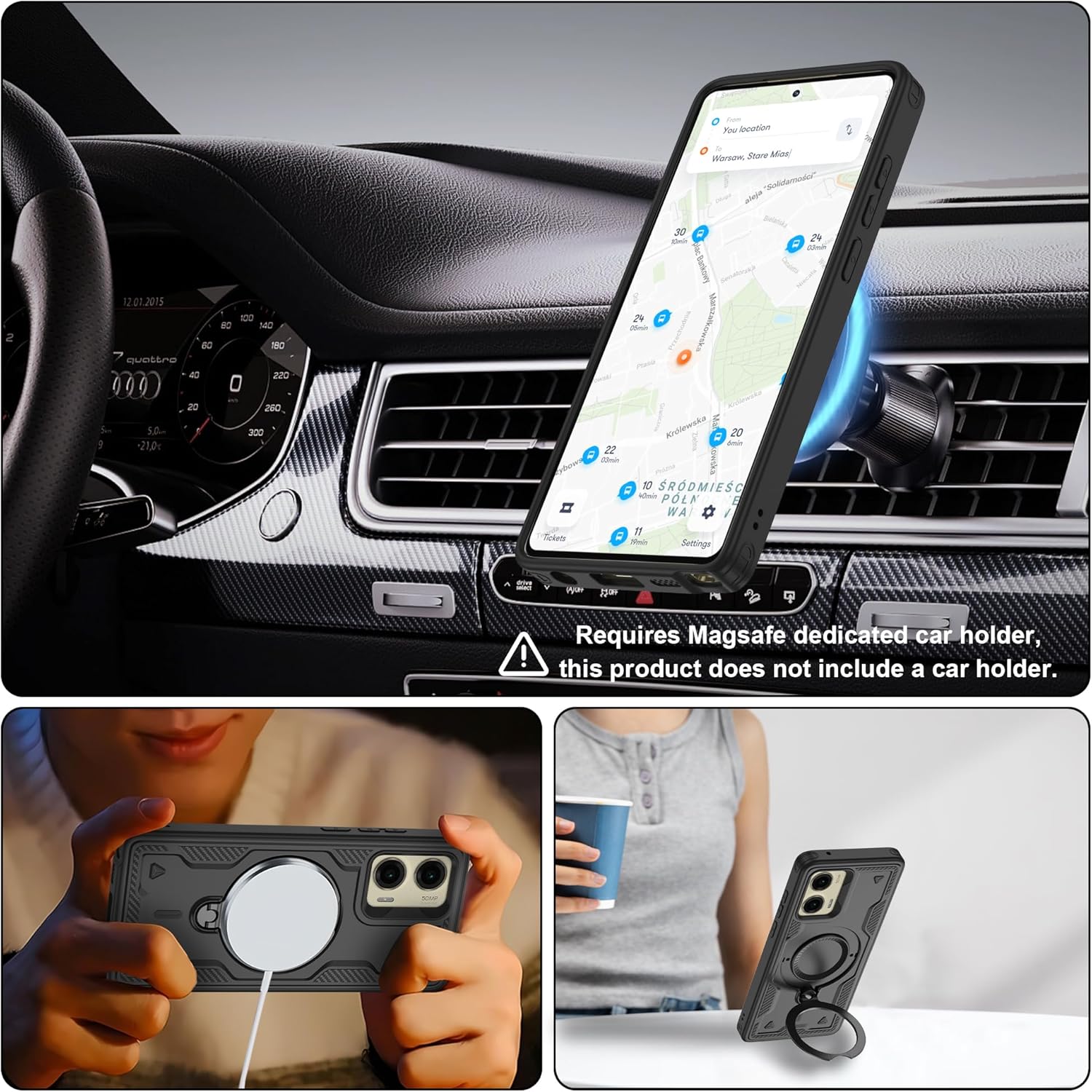 for Motorola Moto G Stylus 5G 2024 Magnetic Case,Compatible with MagSafe & [HD Screen Protector×2],Metal Rotated Kickstand,Military Grade Drop Proof Anti-Fingerprint Protective,Black