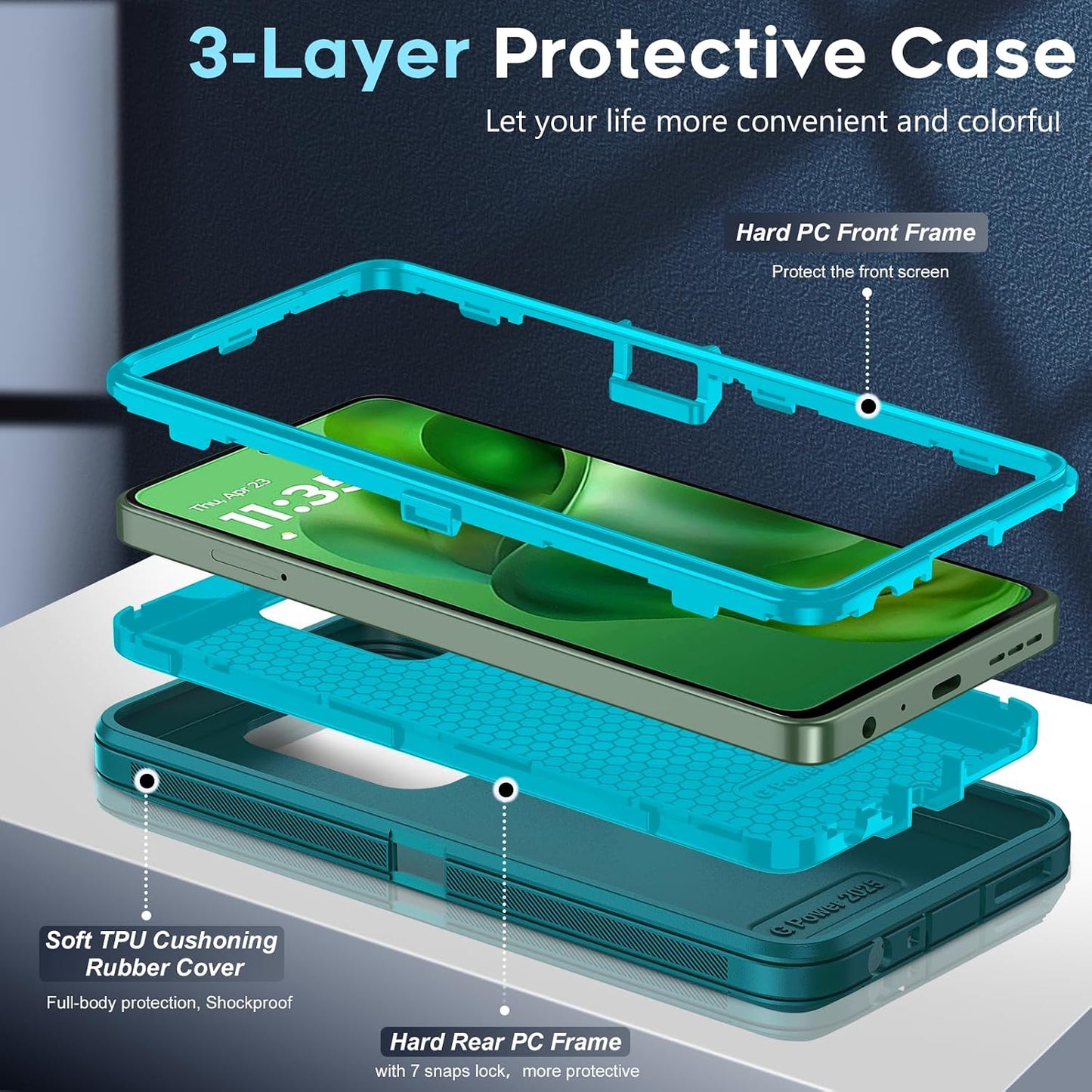 LeYi for Moto G-Power-2025 Case 5G:【NOT FIT G 5G 2025】 Motorola G Power 2025 Case with Tempered Glass Screen Protector, 3 in 1 Rugged Cover, Military Grade Shockproof Cell Phone Funda, Teal