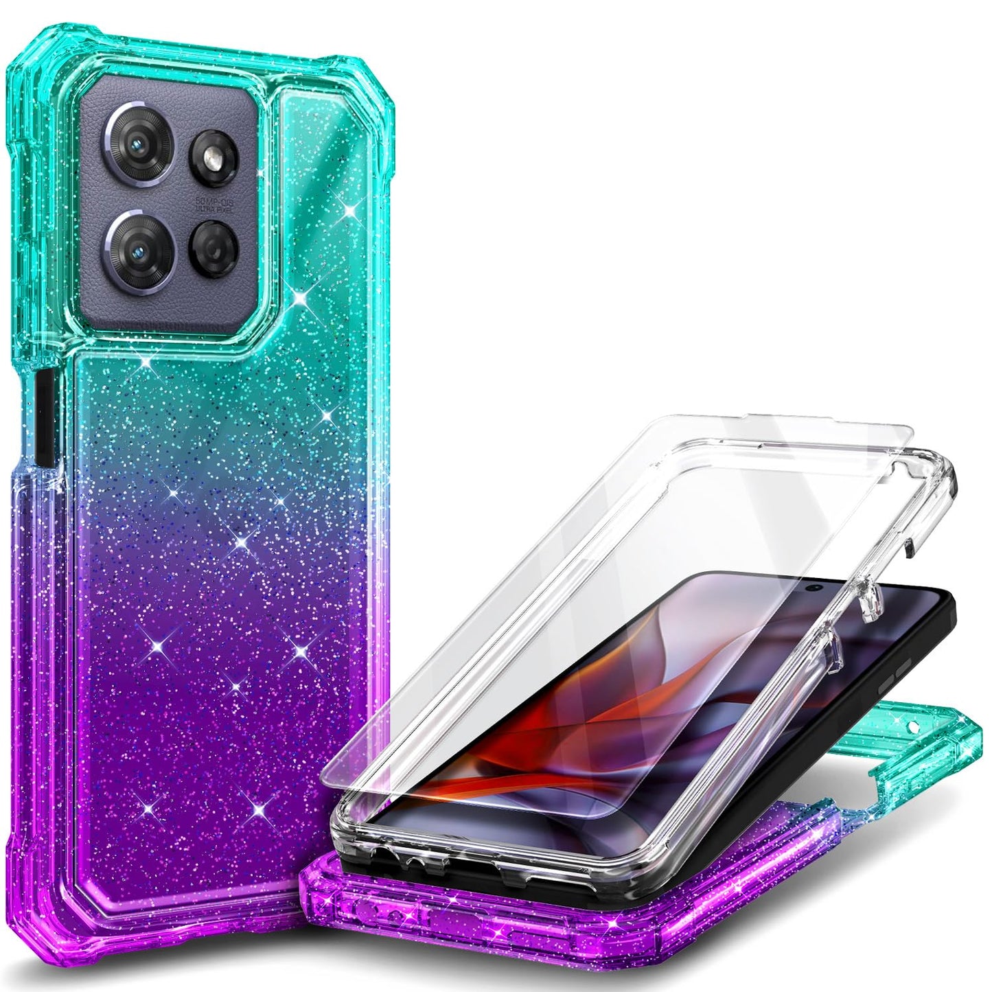 for TCL NXTPAPER 70 Pro Case, Shockproof Cover, Glitter Aqua/Purple