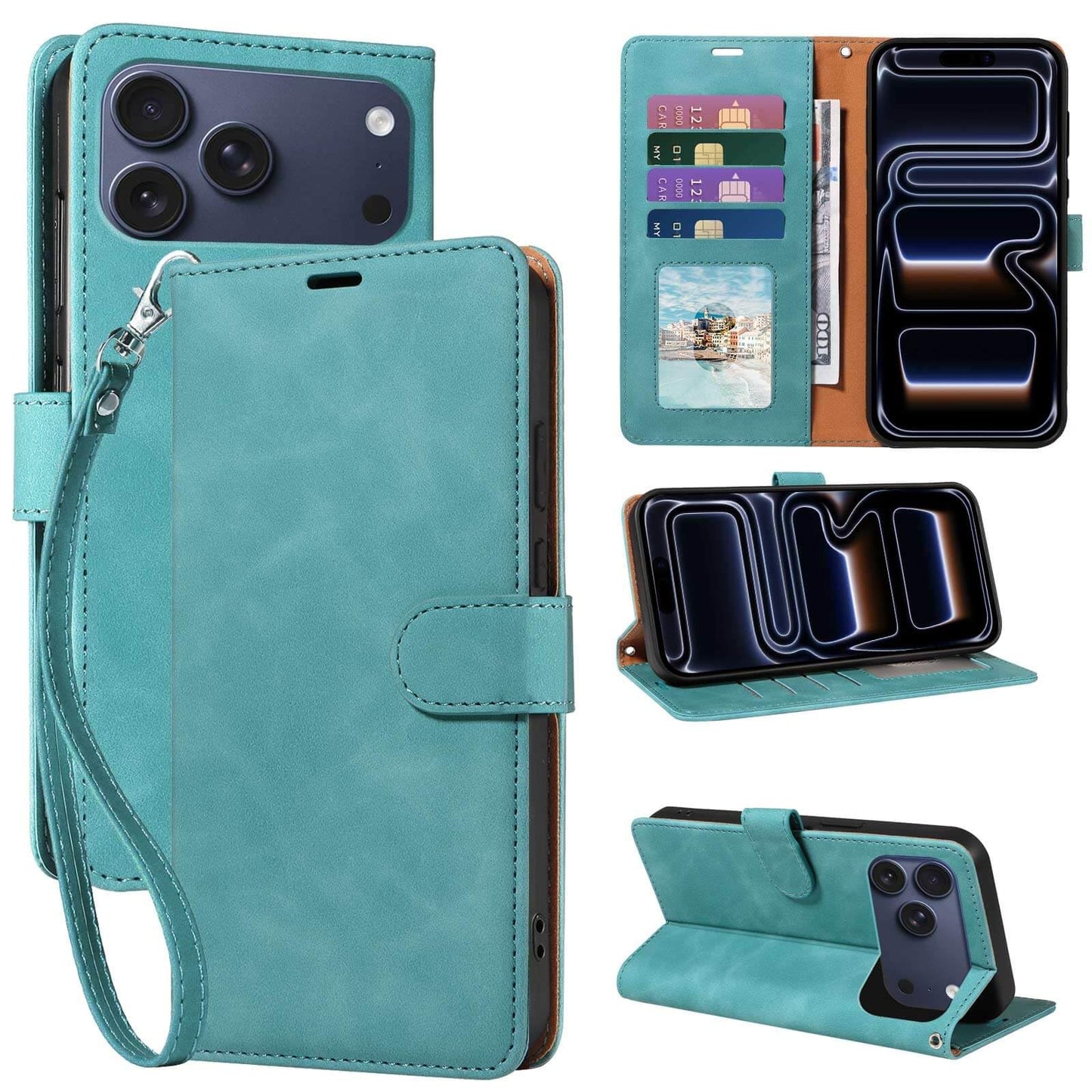 RFID Blocking for iPhone 17 Wallet Case, 4 Card Slots Holder, Wrist Strap, Soft PU Leather, Shockproof Protective, Phone Stand, Flip Cases, Magnetic Closure, Folio Cover (Green)