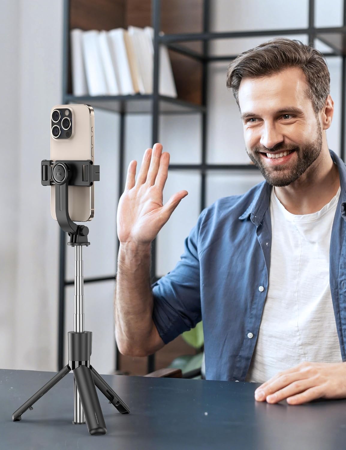 Portable Selfie Stick, 4 in 1 Extendable Phone Tripod Stand with Detachable Wireless Remote & Phone Holder 360° Rotating Mini Travel Tripod Compatible with iPhone 16/15/14/13 Pro/Android/Gopro