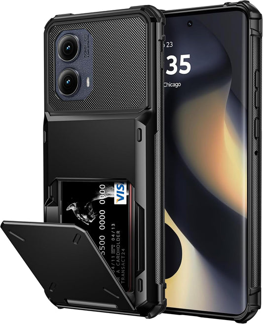 Vofolen for Motorola Edge 2024 Case Wallet with Card Holder Dual Layer Heavy Duty Shockproof Drop Protective Hidden Flip 4-Card Slot Slim Pocket Phone Cover for Moto Edge 2024 Case for Women Men-Black