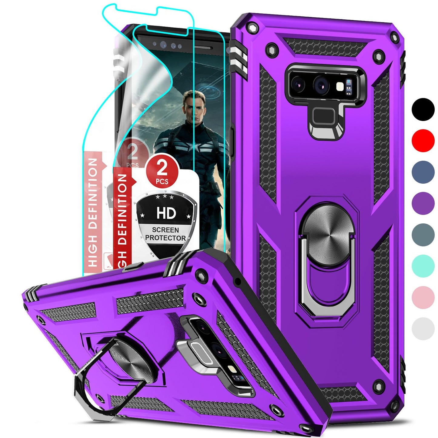 LeYi for Galaxy-Note-9-Case: [𝐍𝐨𝐭 𝐅𝐢𝐭 𝐍𝐨𝐭𝐞 𝟖] Samsung Note 9 Phone Case with [2 Pcs] Screen Protectors for Men, [Military-Grade] Phone Cover with Kickstand for Samsung Galaxy Note 9, Blue