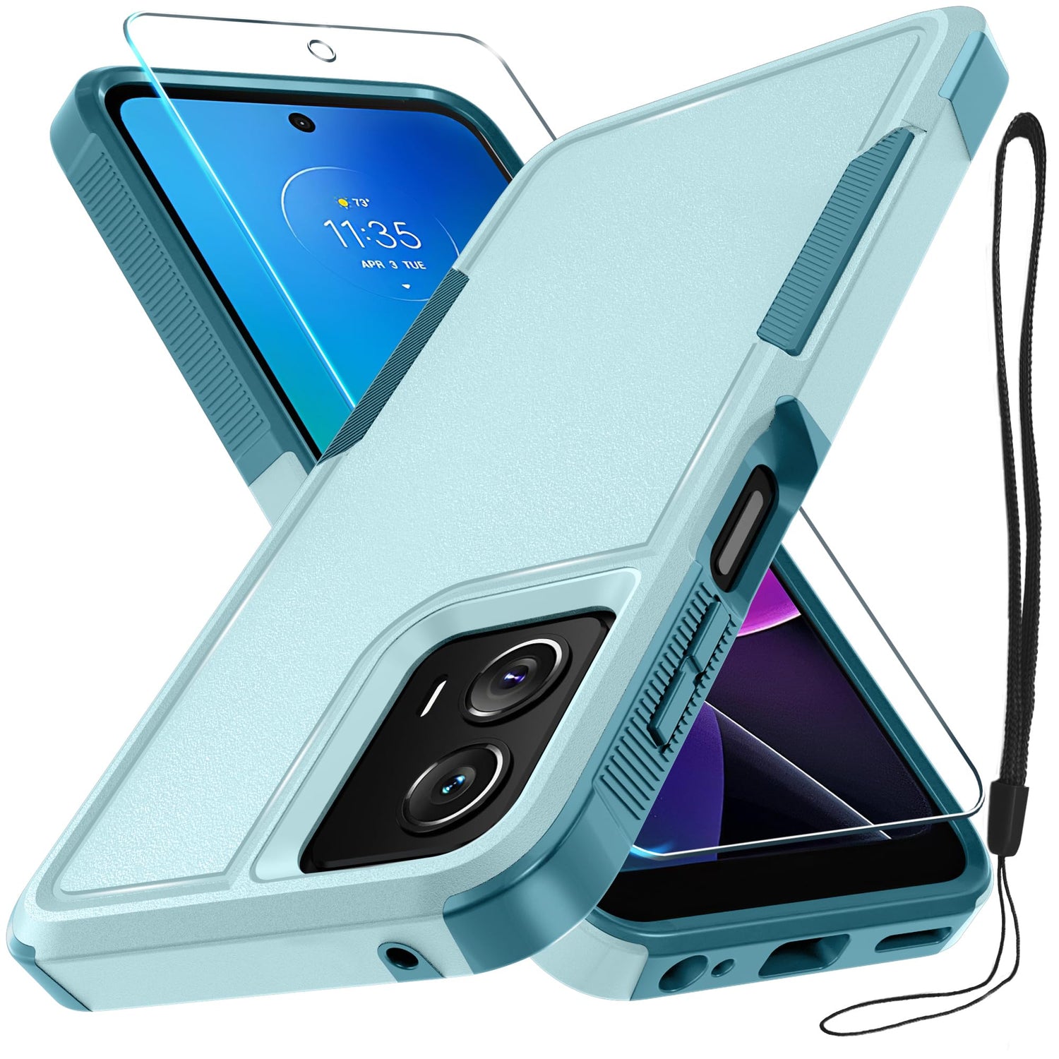 for Motorola Moto G Power 2026 Case, Full Body Heavy Duty Rugged Shockproof Protective Phone Cover with Lanyard Strap+Tempered Glass Screen Protector, Black Matte