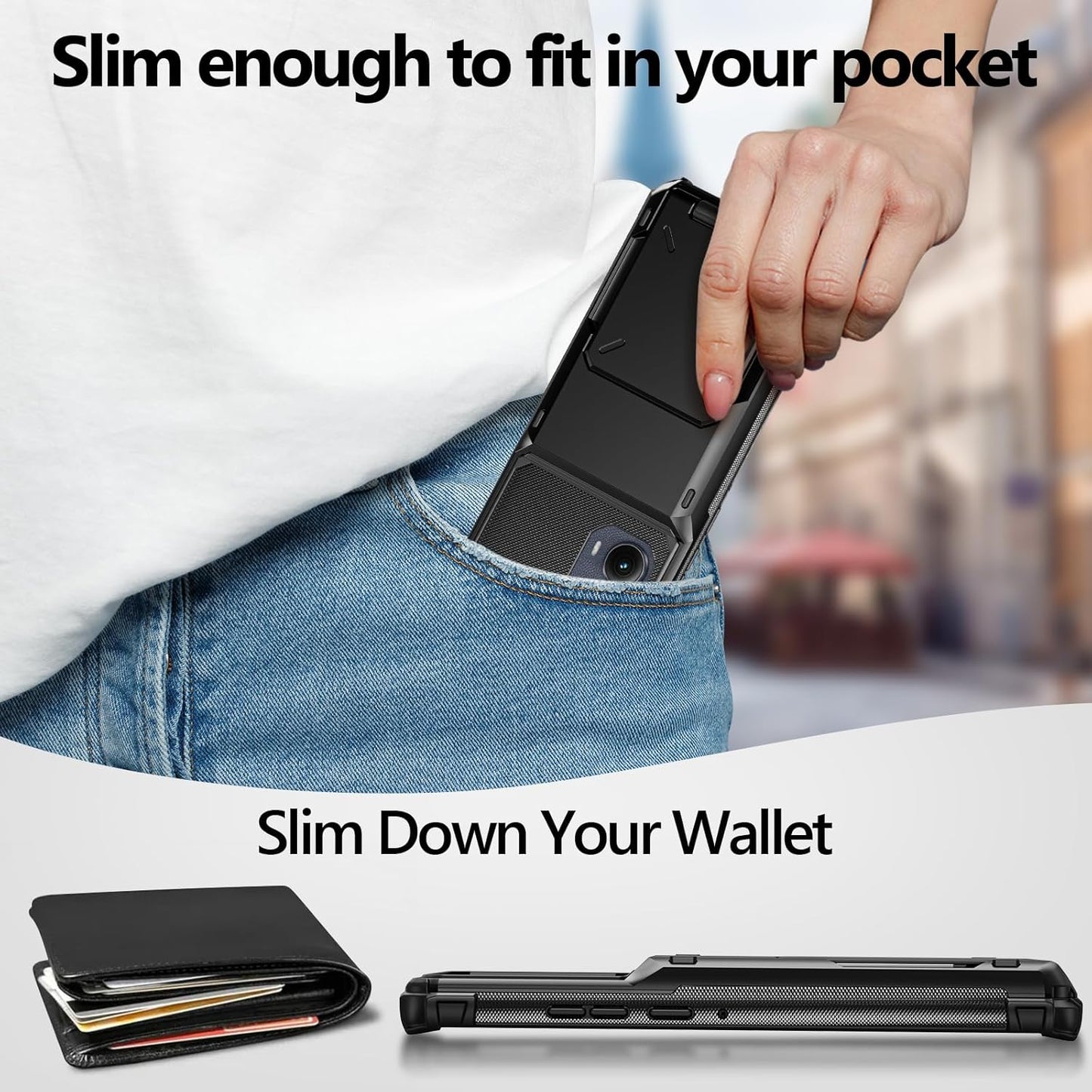 Vofolen for Motorola Edge 2024 Case Wallet with Card Holder Dual Layer Heavy Duty Shockproof Drop Protective Hidden Flip 4-Card Slot Slim Pocket Phone Cover for Moto Edge 2024 Case for Women Men-Black