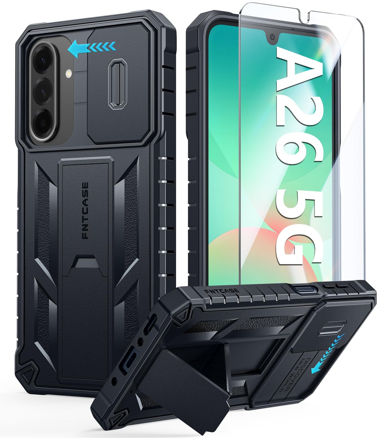 FNTCASE for Galaxy A17/A16-5G Case: Samsung A17 5G Military-Grade Dropproof Phone Cover with Kickstand & Slide Camera Cover | Protective Heavy Duty Rugged Phone Case Bumper Textured Protector (Blue)