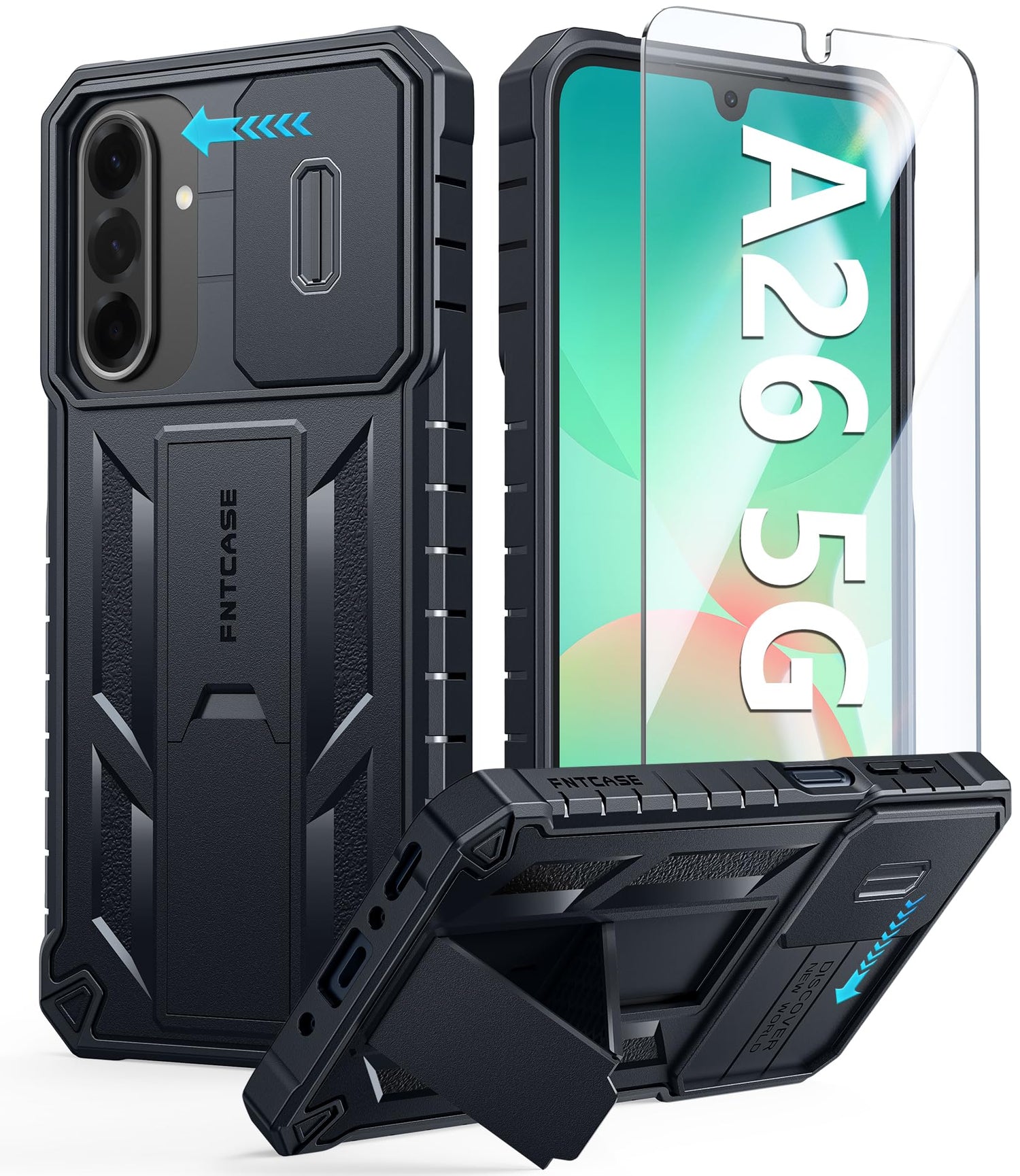 FNTCASE for Galaxy A17/A16-5G Case: Samsung A17 5G Military-Grade Dropproof Phone Cover with Kickstand & Slide Camera Cover | Protective Heavy Duty Rugged Phone Case Bumper Textured Protector (Blue)