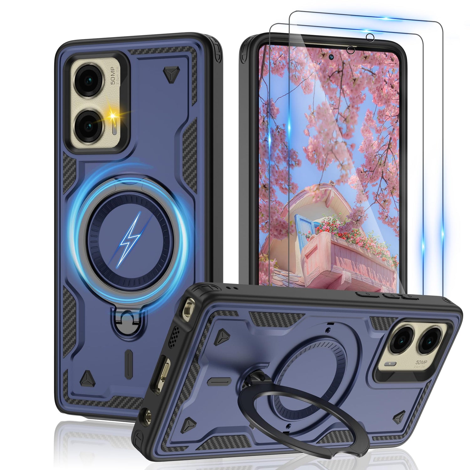 for Motorola Moto G Stylus 5G 2024 Magnetic Case,Compatible with MagSafe & [HD Screen Protector×2],Metal Rotated Kickstand,Military Grade Drop Proof Anti-Fingerprint Protective,Black