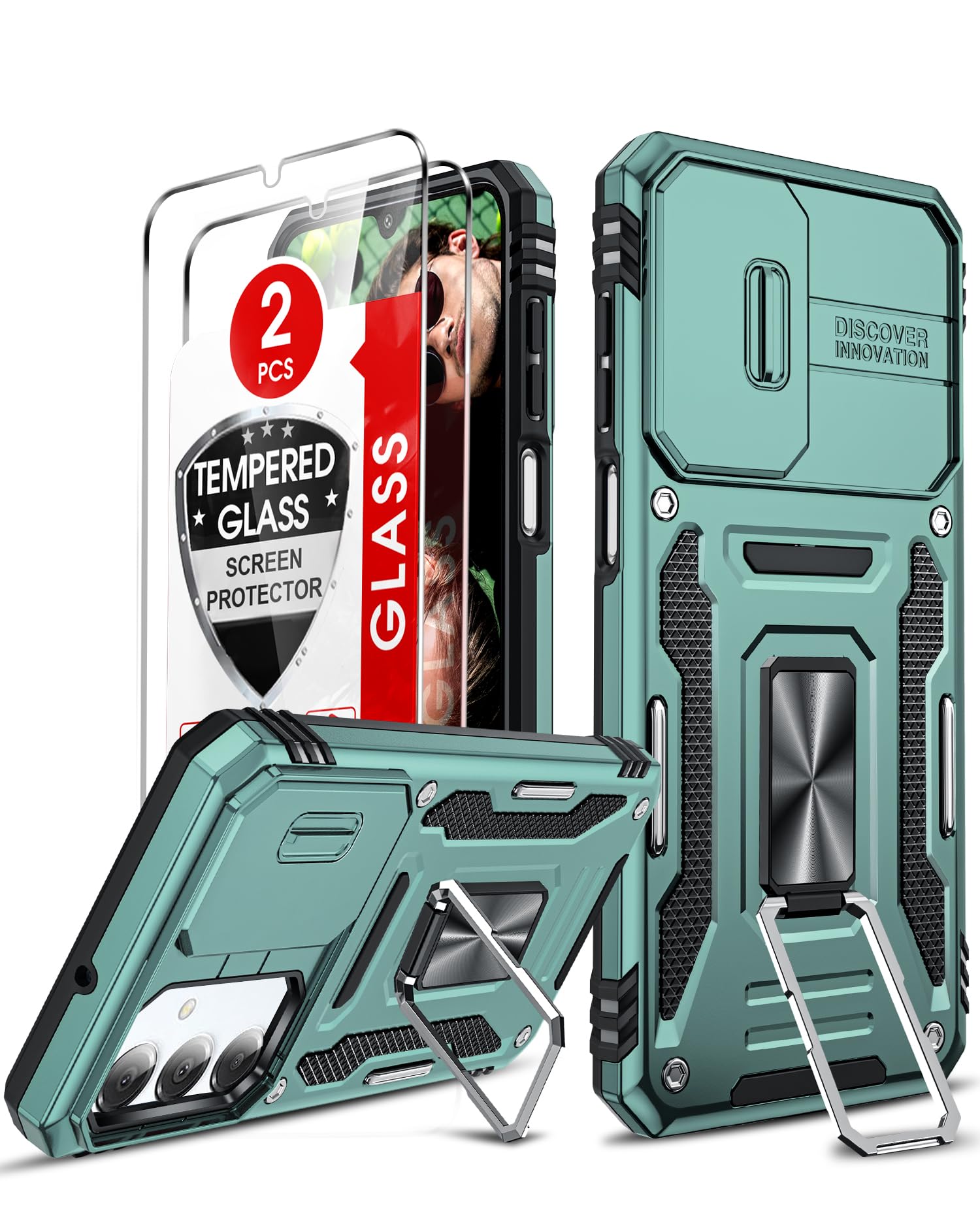 LeYi Compatible for Samsung Galaxy S24-FE Case: [𝗡𝗼𝘁 𝗳𝗶𝘁 𝗦𝟮𝟰 𝟱𝗚] Samsung S24 FE Case with S24FE Screen Protector X2 & Magnetic Stand, Military-Grade Cell Galaxy S 24 FE Phone, Black
