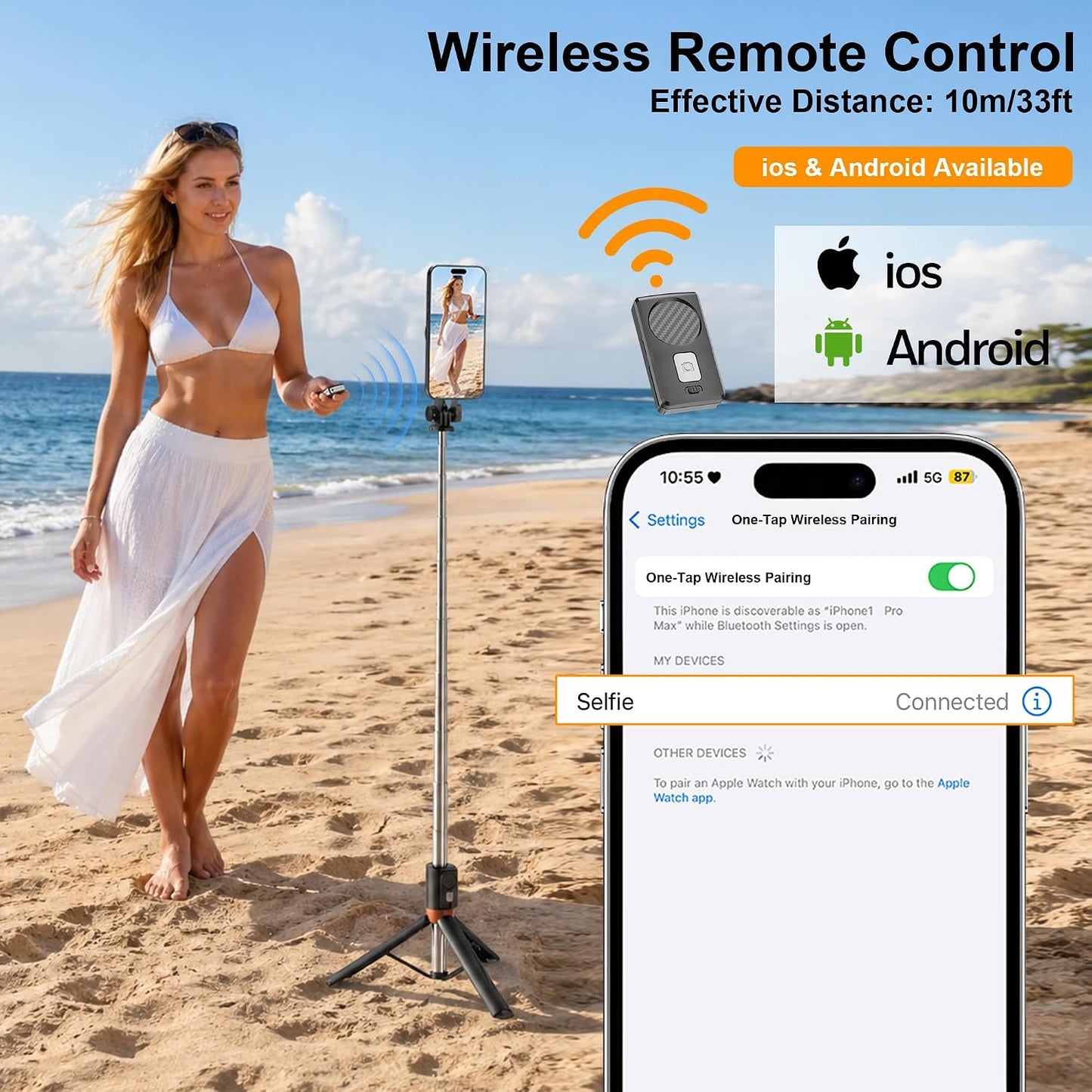 Magnetic Selfie Stick Tripod with 1/4" Camera Mount, Dual Device Phone & Camera Setup, Portable Content Creator Stand with Remote Control Phone Tripod for TikTok Live Streaming Travel Video Recording