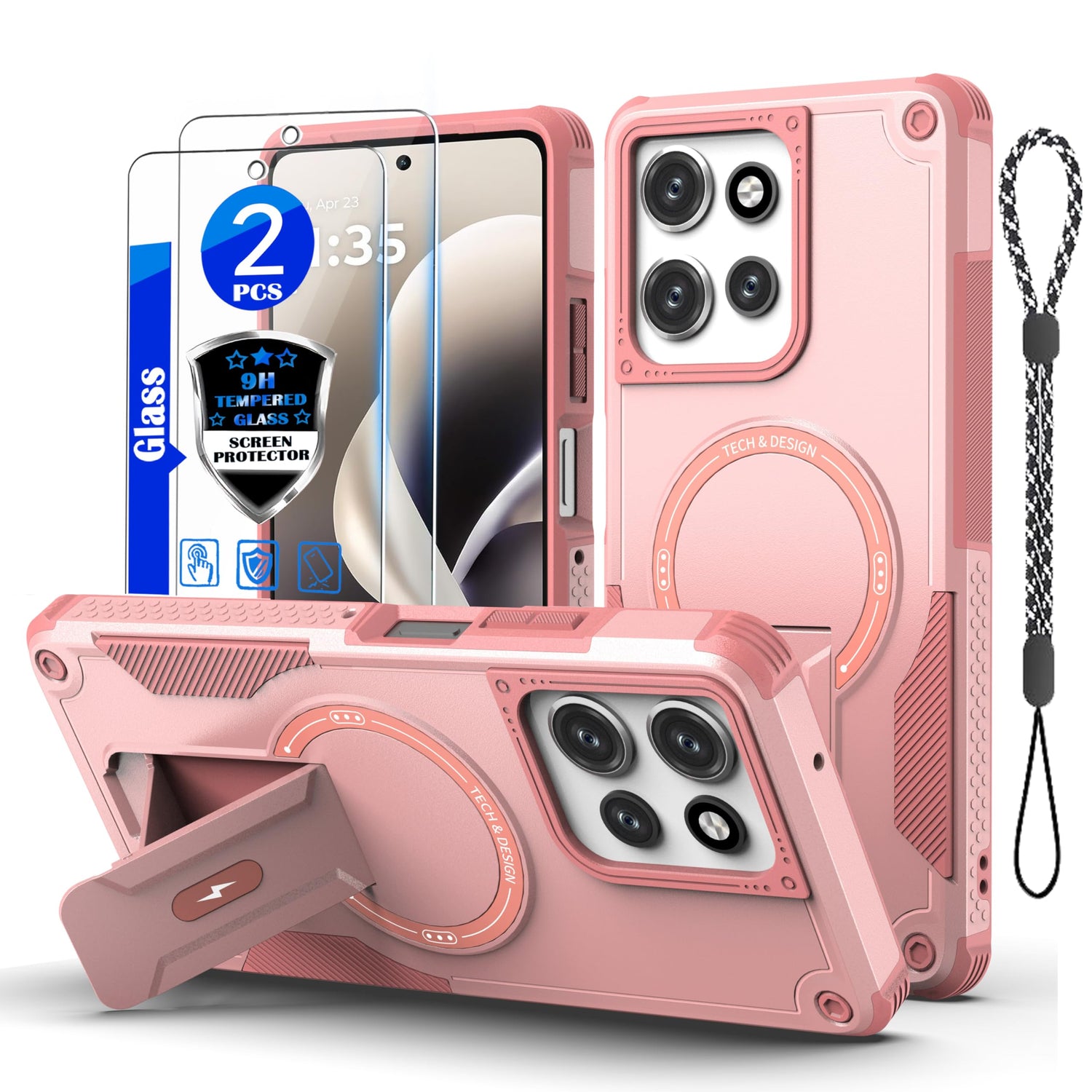 for Moto G Power 5G 2026/2025 Case[Compatible with MagSafe][with 2 Pack Glass Screen Protector][Built in Invisible Stand] Military-Grade Shockproof Protective Phone Cover(Black)