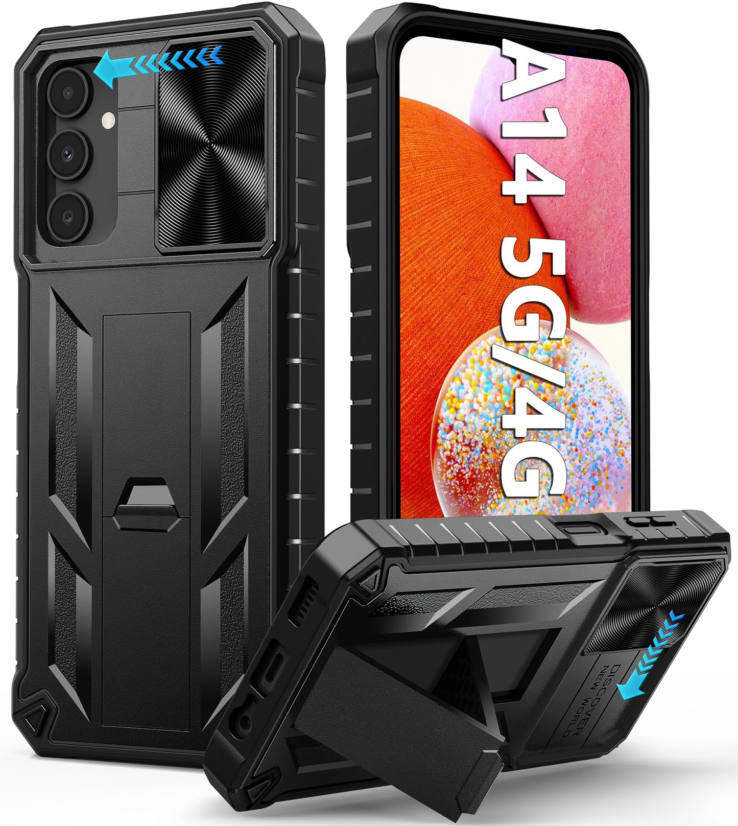 FNTCASE for Galaxy A17/A16-5G Case: Samsung A17 5G Military-Grade Dropproof Phone Cover with Kickstand & Slide Camera Cover | Protective Heavy Duty Rugged Phone Case Bumper Textured Protector (Blue)