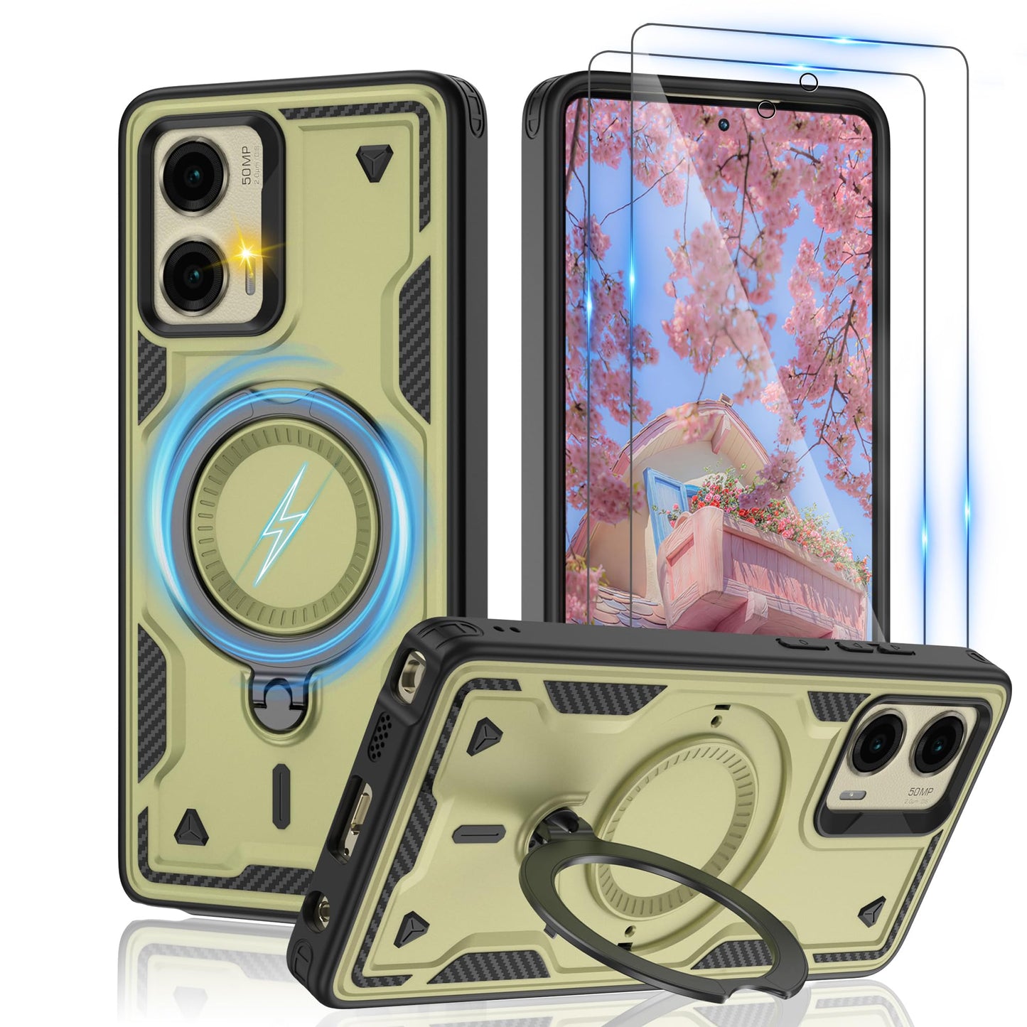 for Motorola Moto G Stylus 5G 2024 Magnetic Case,Compatible with MagSafe & [HD Screen Protector×2],Metal Rotated Kickstand,Military Grade Drop Proof Anti-Fingerprint Protective,Black