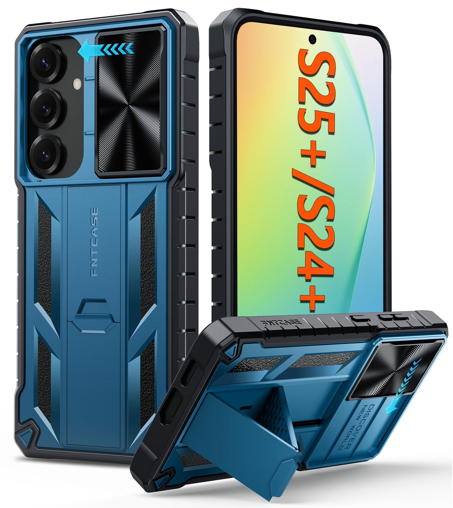 FNTCASE for Galaxy A17/A16-5G Case: Samsung A17 5G Military-Grade Dropproof Phone Cover with Kickstand & Slide Camera Cover | Protective Heavy Duty Rugged Phone Case Bumper Textured Protector (Blue)