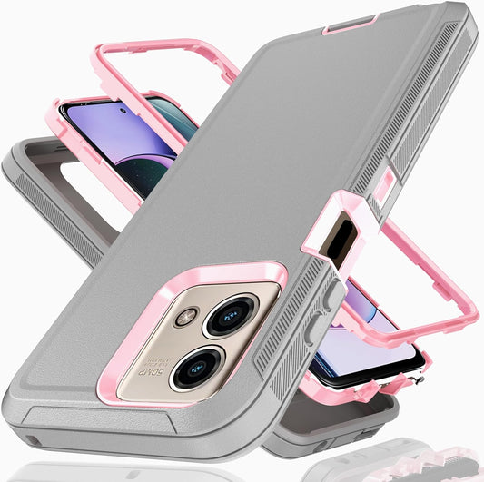 YmhxcY Moto G Stylus 5G (2023) Case - 3-in-1 Heavy Duty Rubber Protection Cover,Military Grade Shockproof Secure Layered Moto G Stylus 5G (2023) Phone Case-Grey/Pink