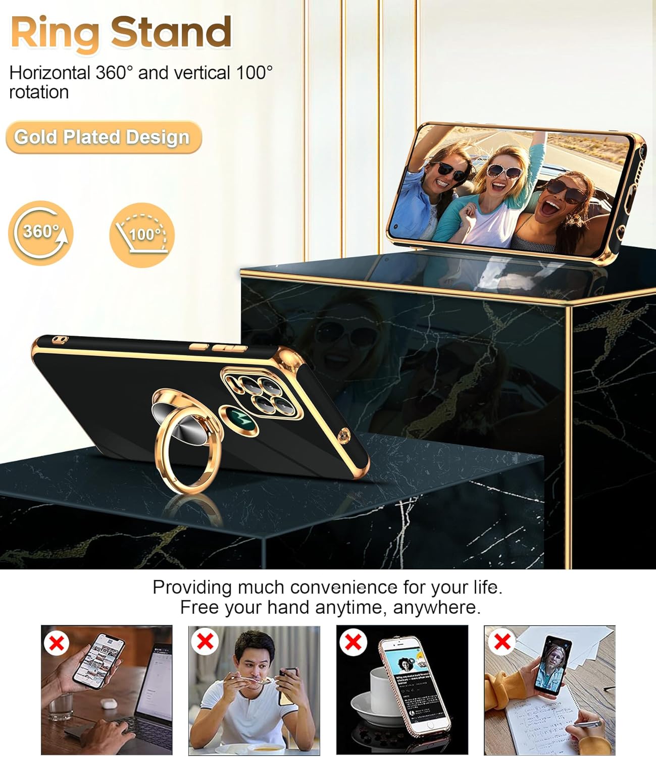 LeYi for Moto G Stylus 5G 2021 Case: with Tempered Glass Screen Protector [2 Pack] 360° Rotatable Ring Holder Magnetic Kickstand, Plating Rose Gold Edge Motorola G Stylus 5G 2021 Case, Black