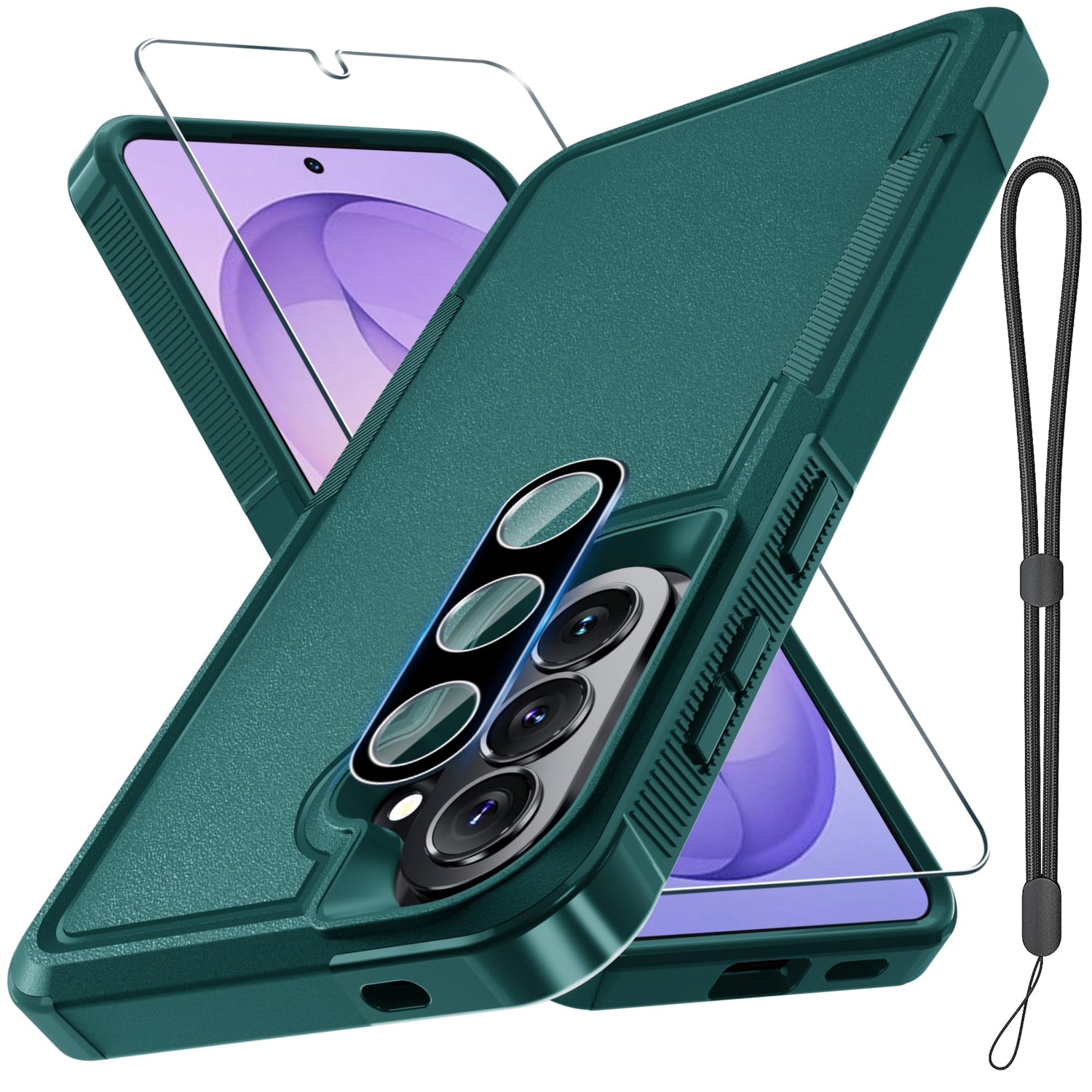 Case for Samsung Galaxy A17 5G Phone Cover with Screen Protector+Camera Lens Cover,Military Grade Heavy Duty Shockproof PhoneCase with Wrist Lanyard Strap for Sam A17,Mint Green