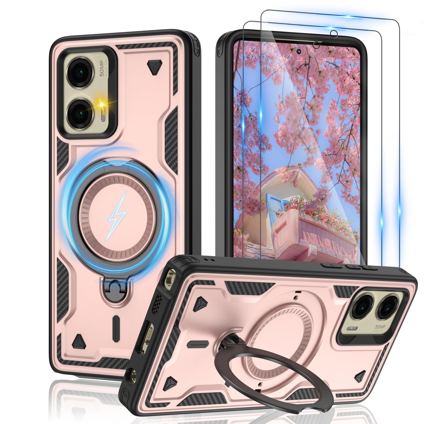 for Motorola Moto G Stylus 5G 2024 Magnetic Case,Compatible with MagSafe & [HD Screen Protector×2],Metal Rotated Kickstand,Military Grade Drop Proof Anti-Fingerprint Protective,Black